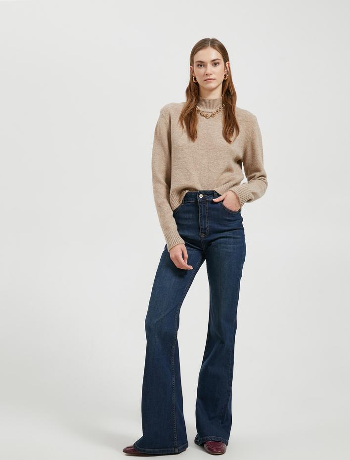  Dik Yaka Triko Kazak Uzun Kollu