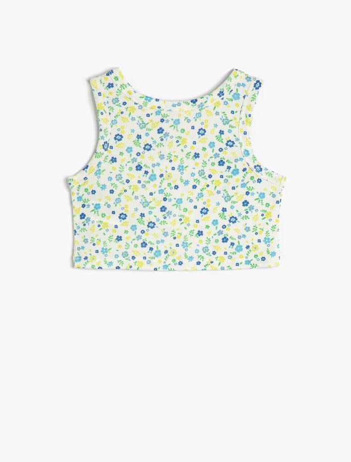 Kız Çocuk Crop Atlet Çiçekli Kolsuz Yuvarlak Yaka