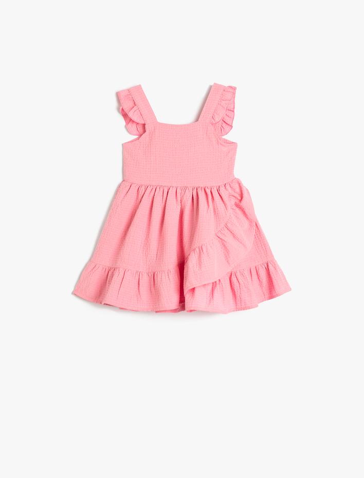 Kız Bebek Elbise Fırfırlı Askılı Kare Yaka Katlı