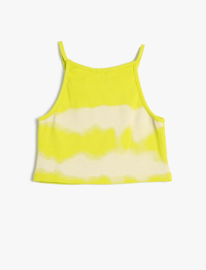 Kız Çocuk Yarım Atlet Halter Yaka Askılı Batik Desenli Pamuklu