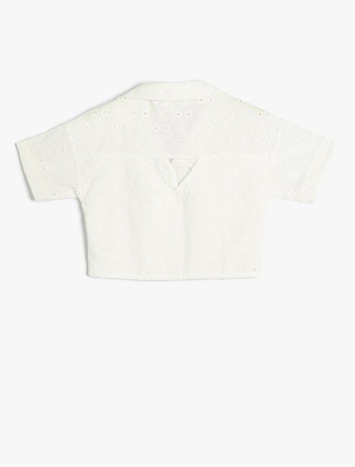Kız Çocuk Crop Gömlek Fisto İşlemeli Kısa Kollu Pamuk Karışımlı