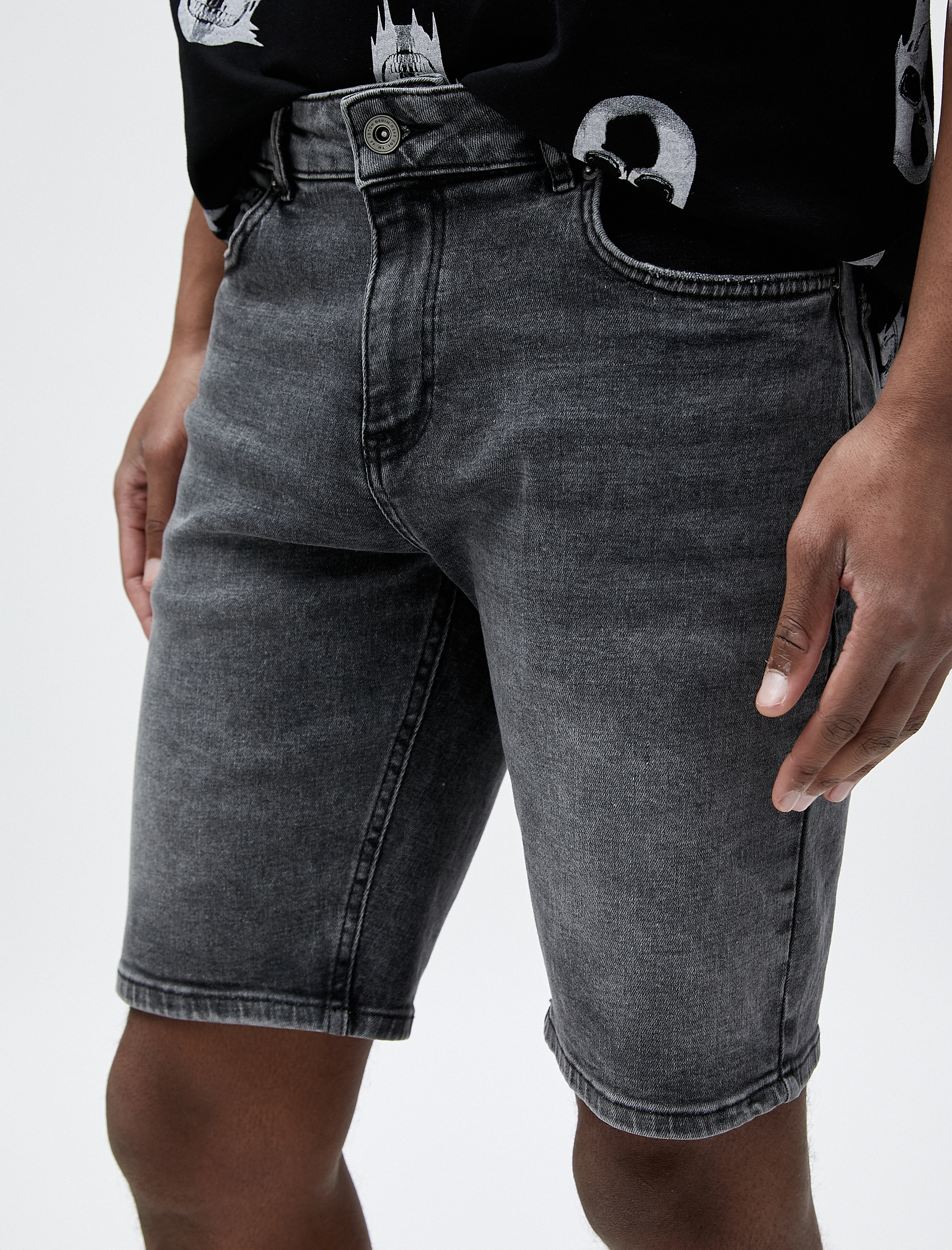   Bermuda Kot Şort Düğmeli Cep Detaylı Pamuklu