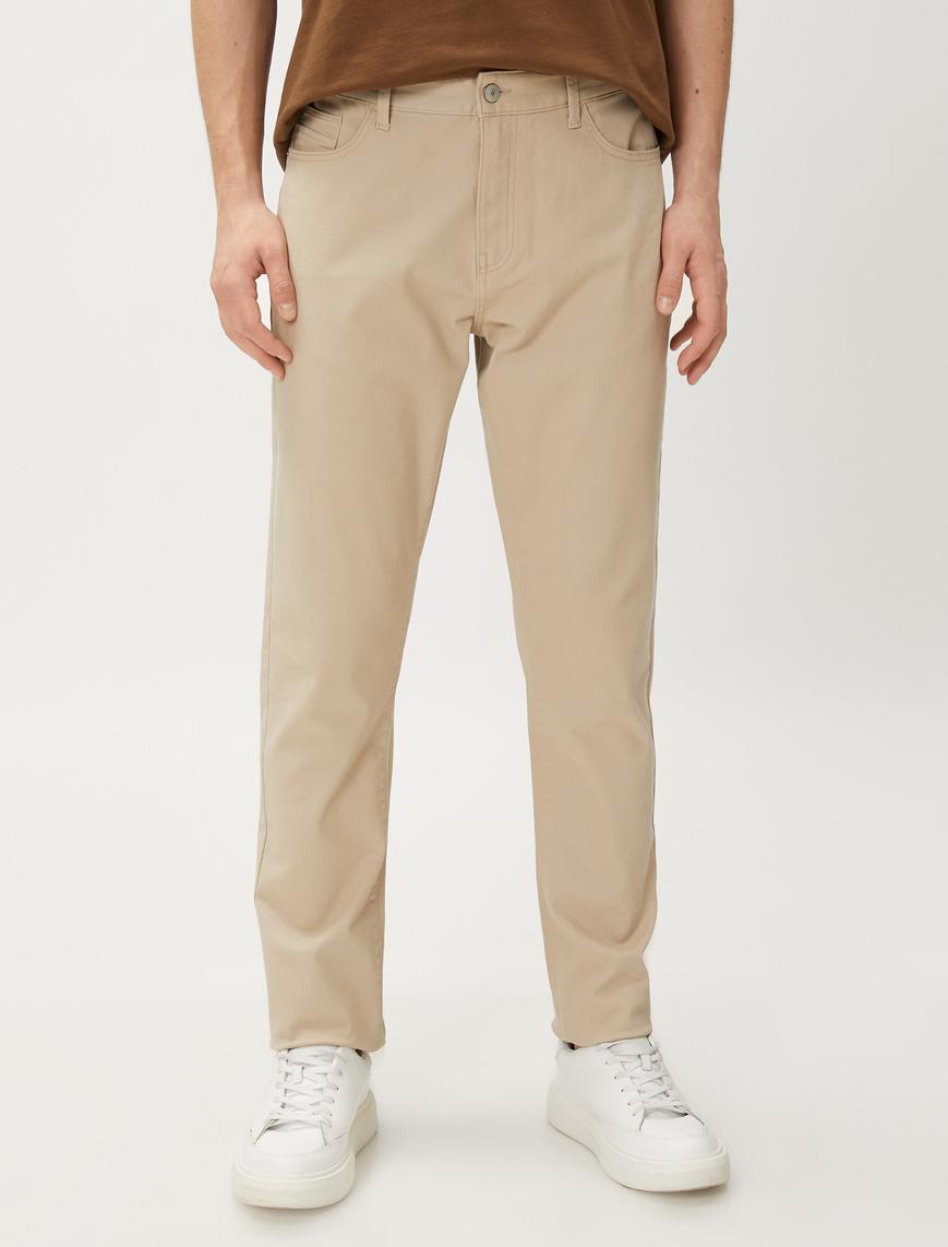  Basic Gabardin Pantolon Beş Cepli Düz Kesim Düğmeli Pamuklu