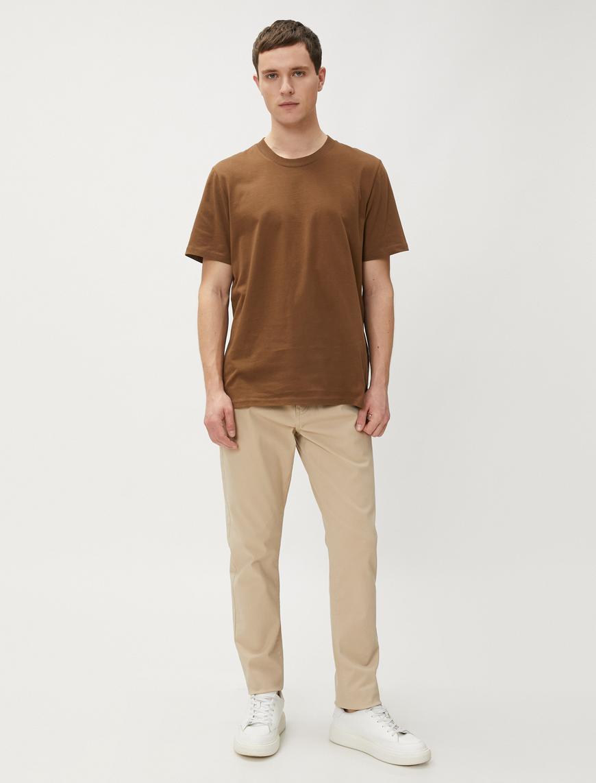   Basic Gabardin Pantolon Beş Cepli Düz Kesim Düğmeli Pamuklu