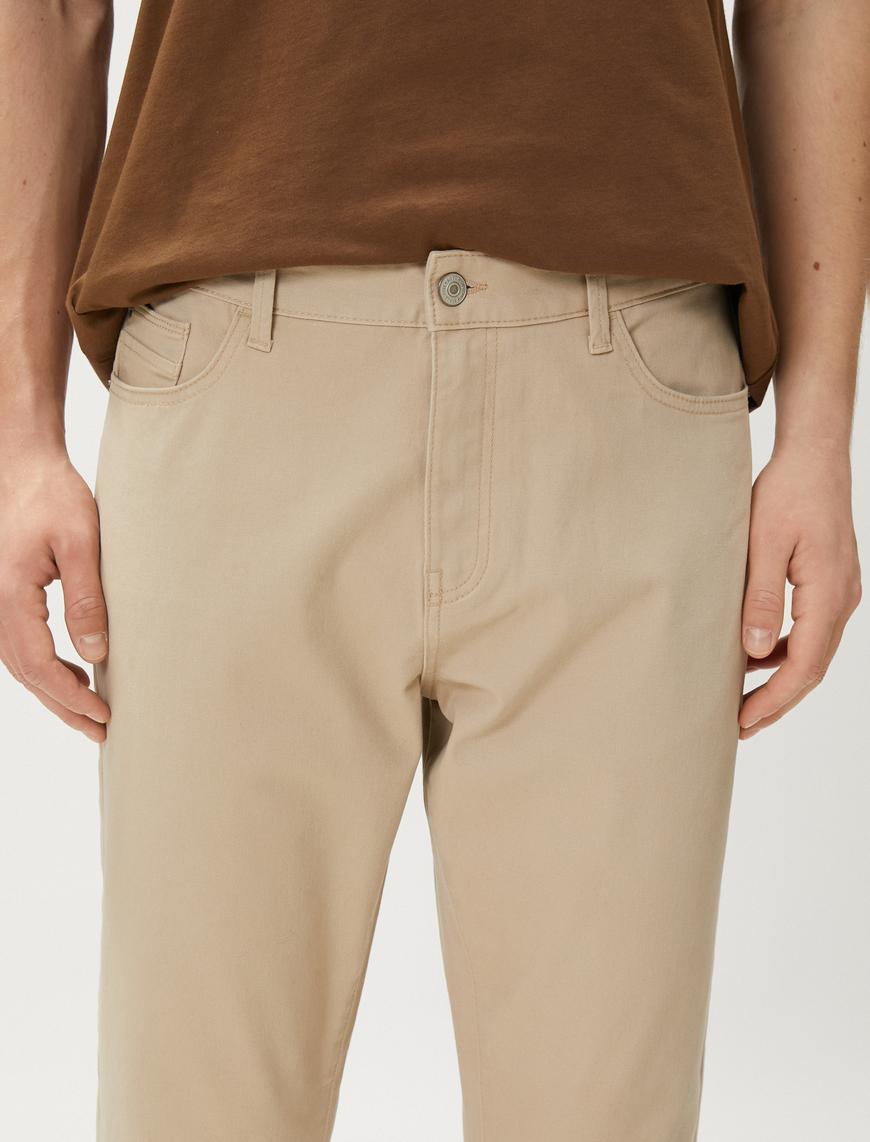   Basic Gabardin Pantolon Beş Cepli Düz Kesim Düğmeli Pamuklu