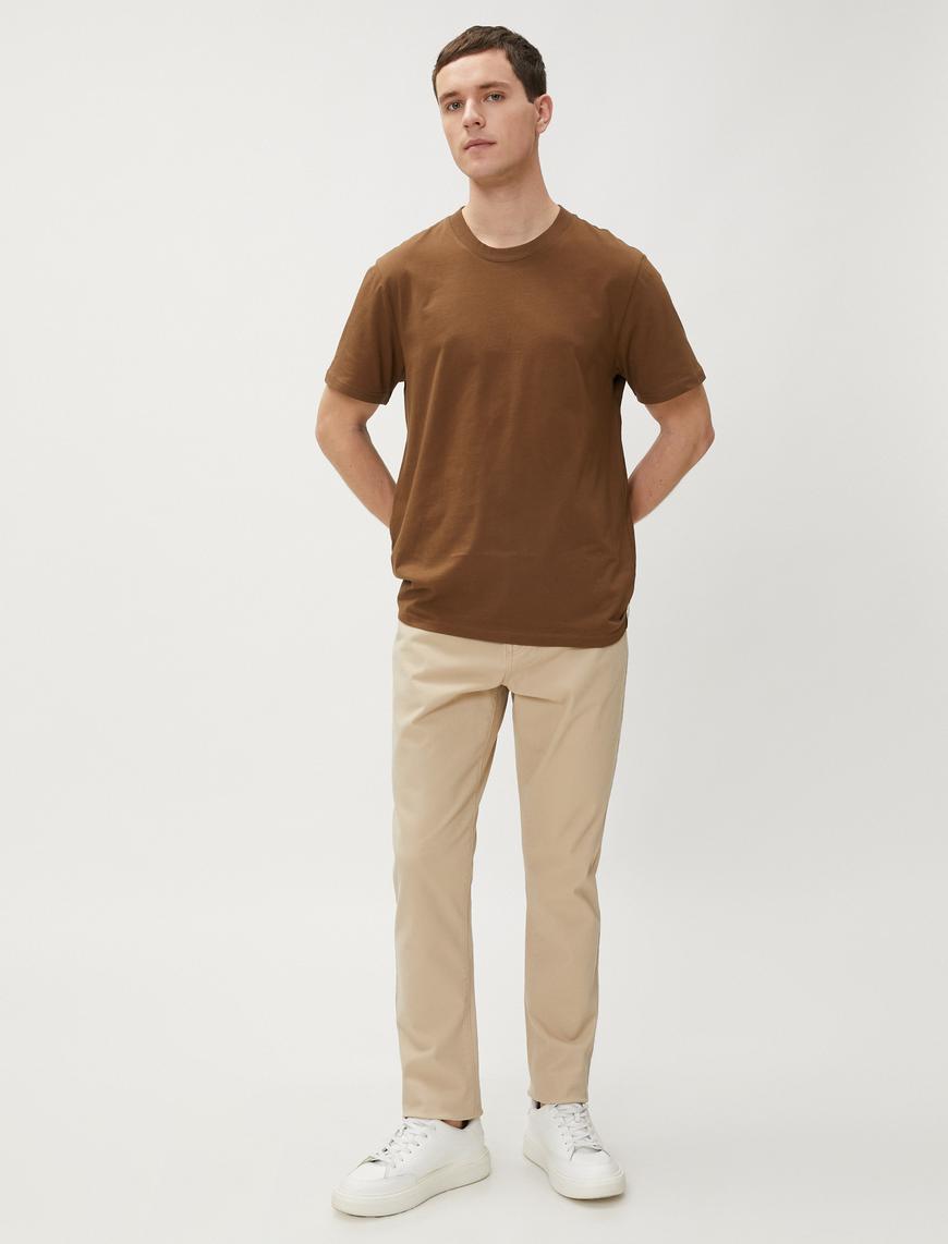   Basic Gabardin Pantolon Beş Cepli Düz Kesim Düğmeli Pamuklu