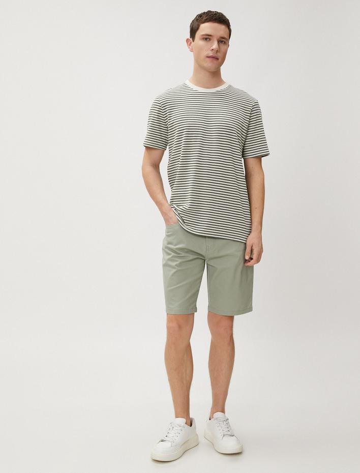  Basic Gabardin Şort Soluk Efektli Düğmeli Pamuklu