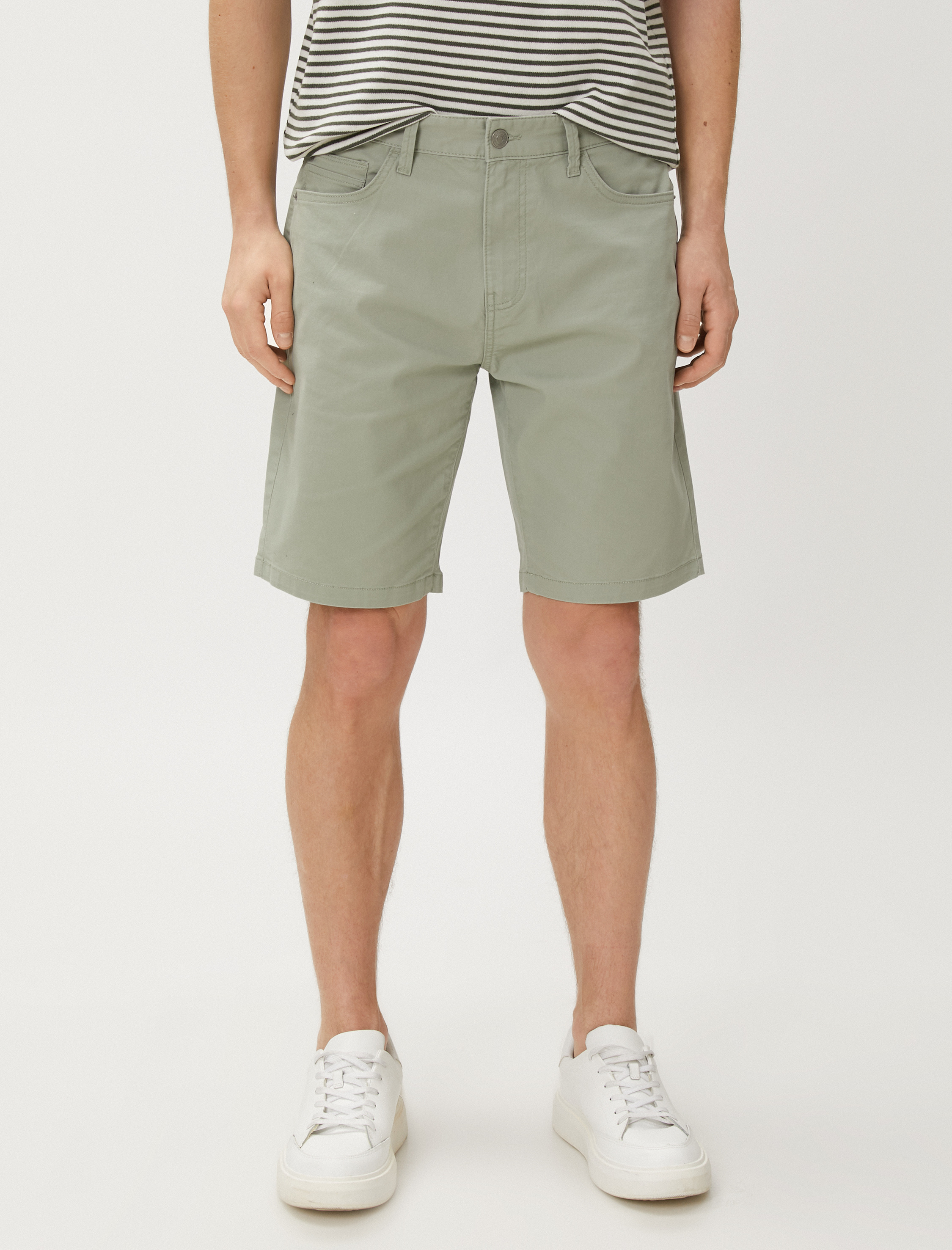 Basic Gabardin Şort Soluk Efektli Düğmeli Pamuklu