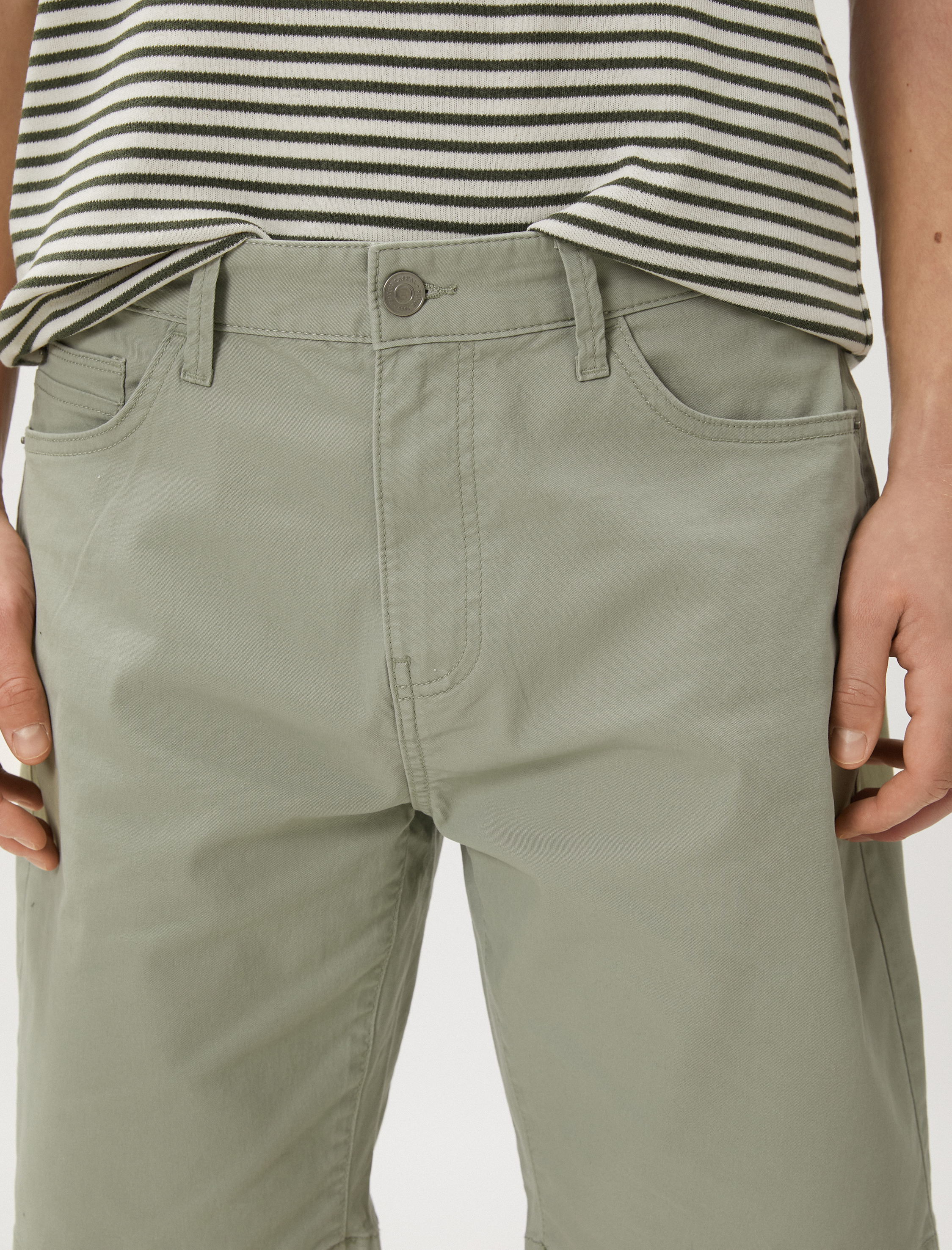 Basic Gabardin Şort Soluk Efektli Düğmeli Pamuklu