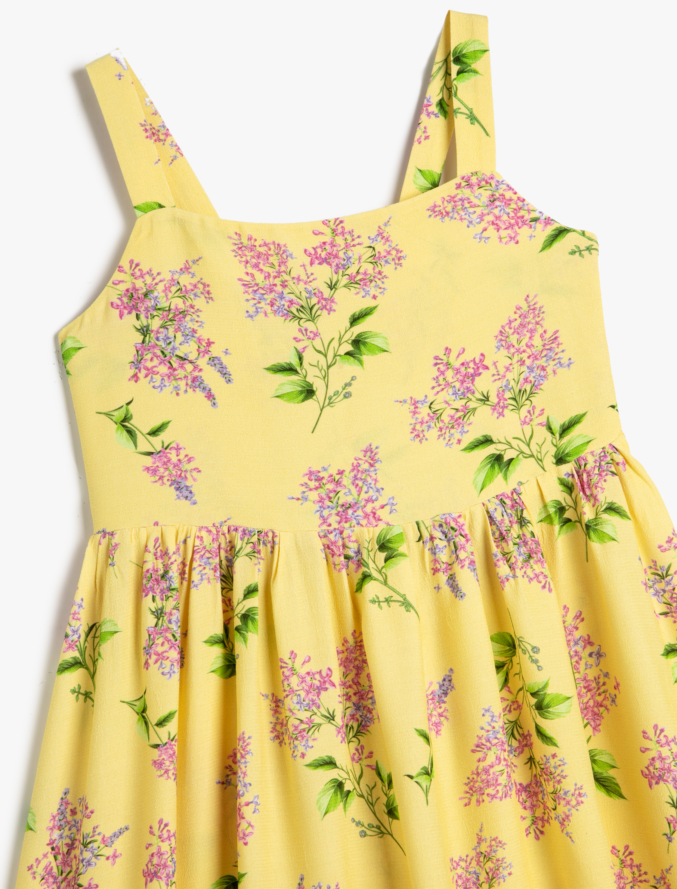  Kız Çocuk Elbise Midi Çiçekli Askılı Arkası Gipe Detaylı