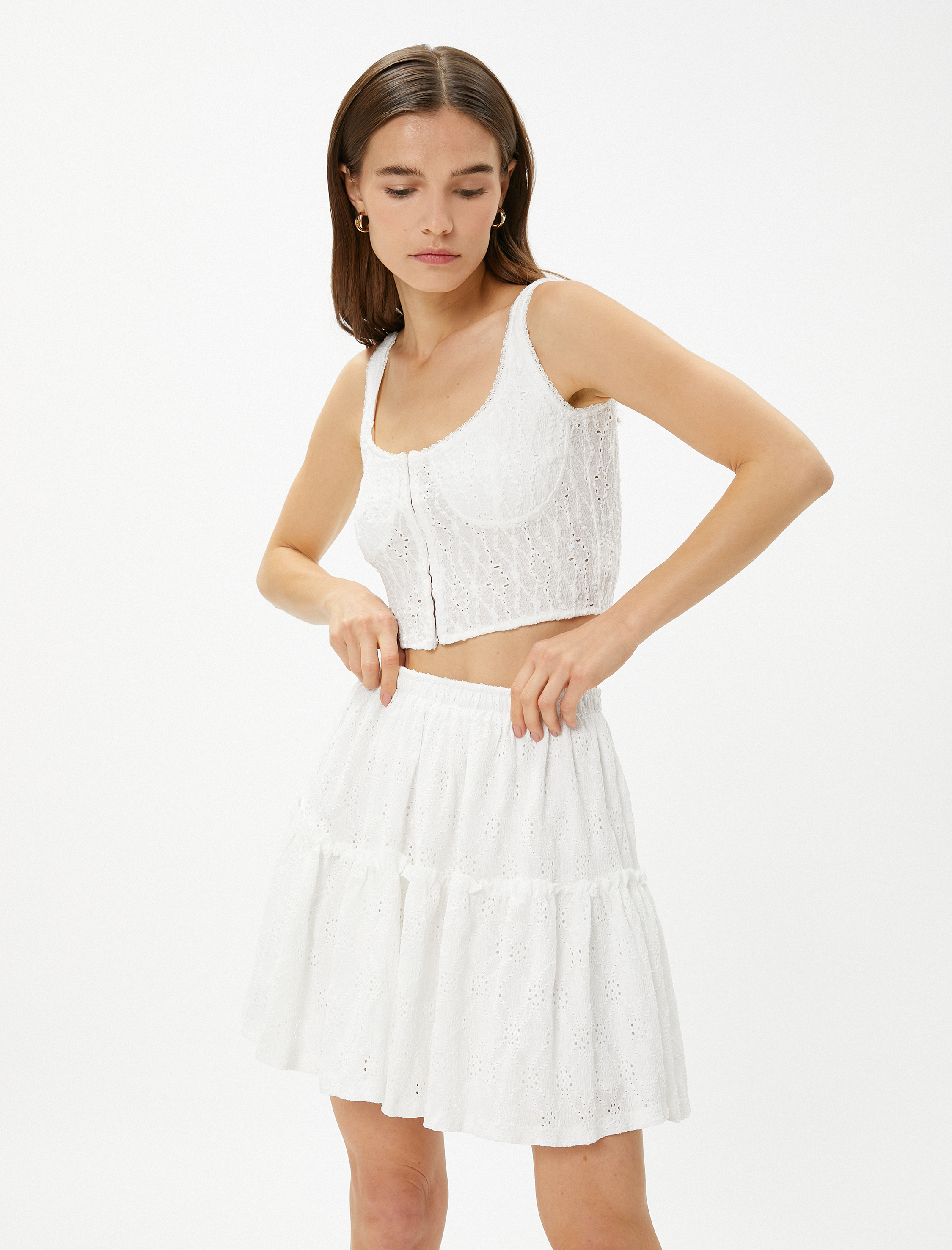   Katlı Mini Etek Beli Lastikli