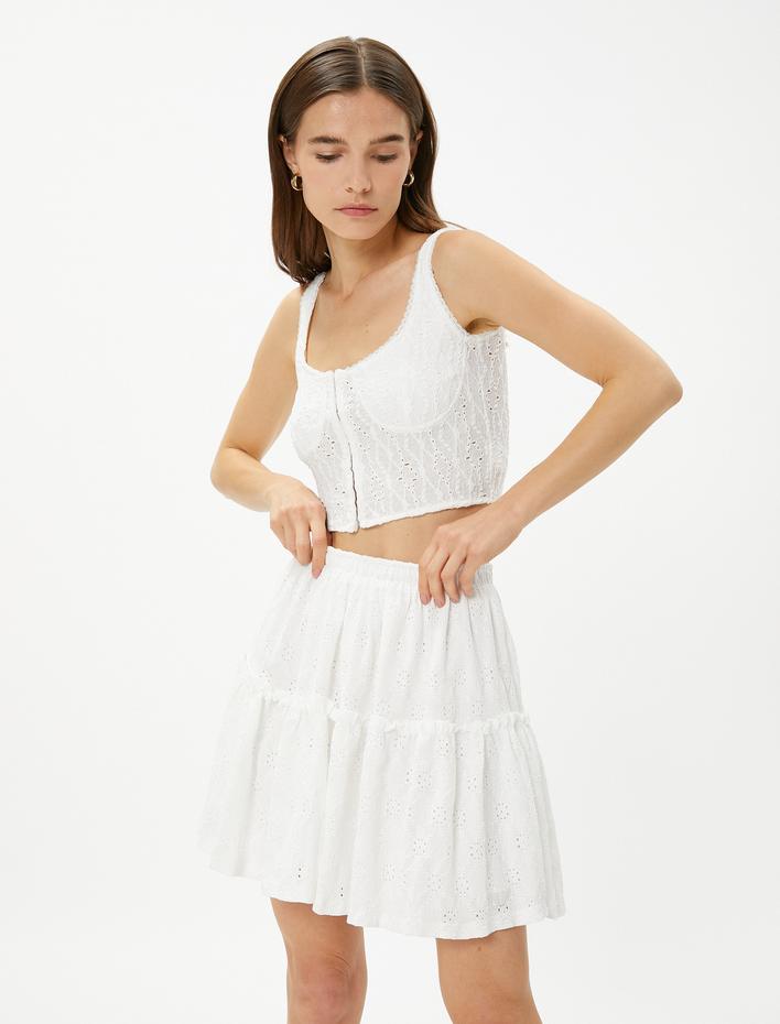  Katlı Mini Etek Beli Lastikli