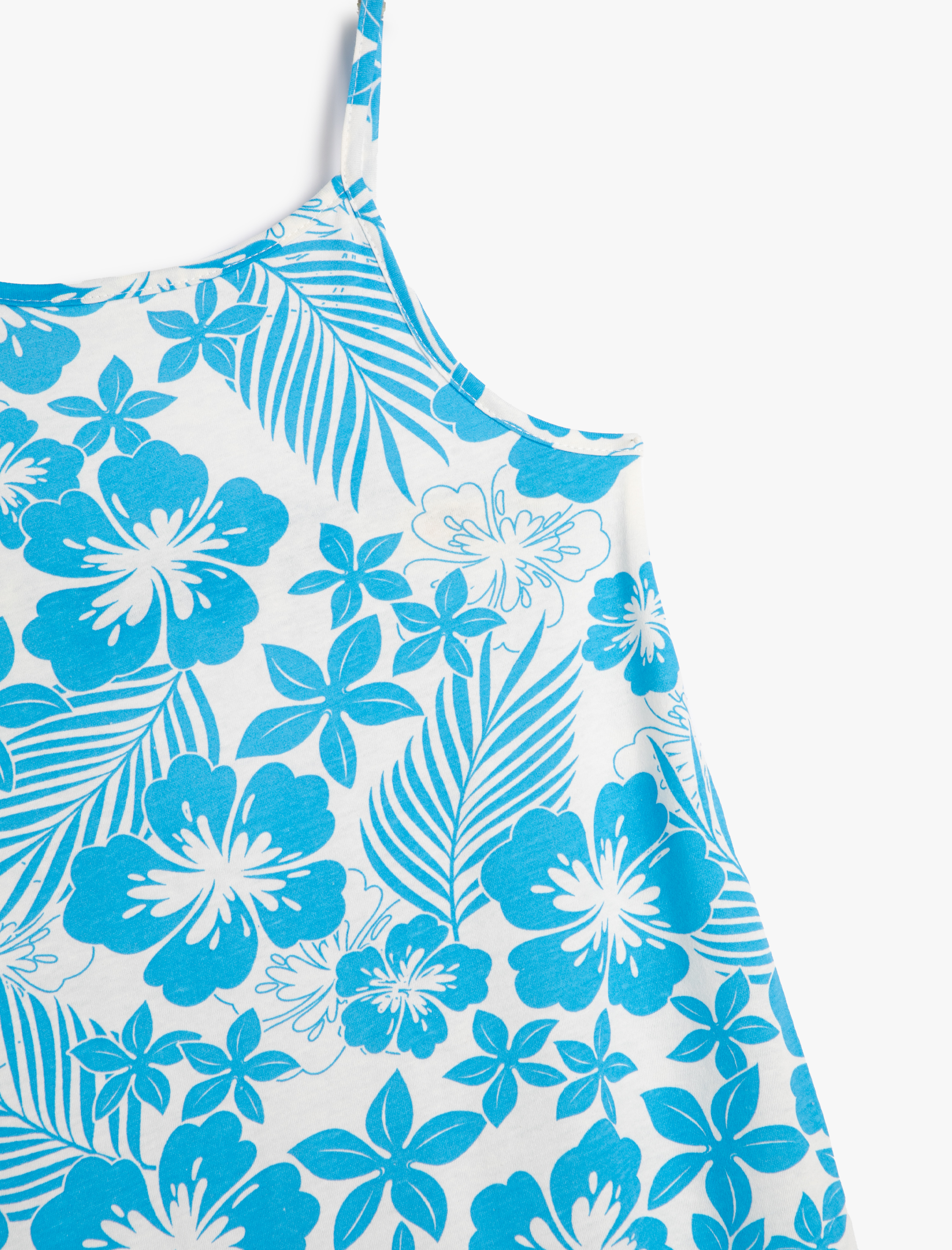  Kız Çocuk Elbise Çiçekli İnce Askılı Arkası Pencere Detaylı Pamuklu