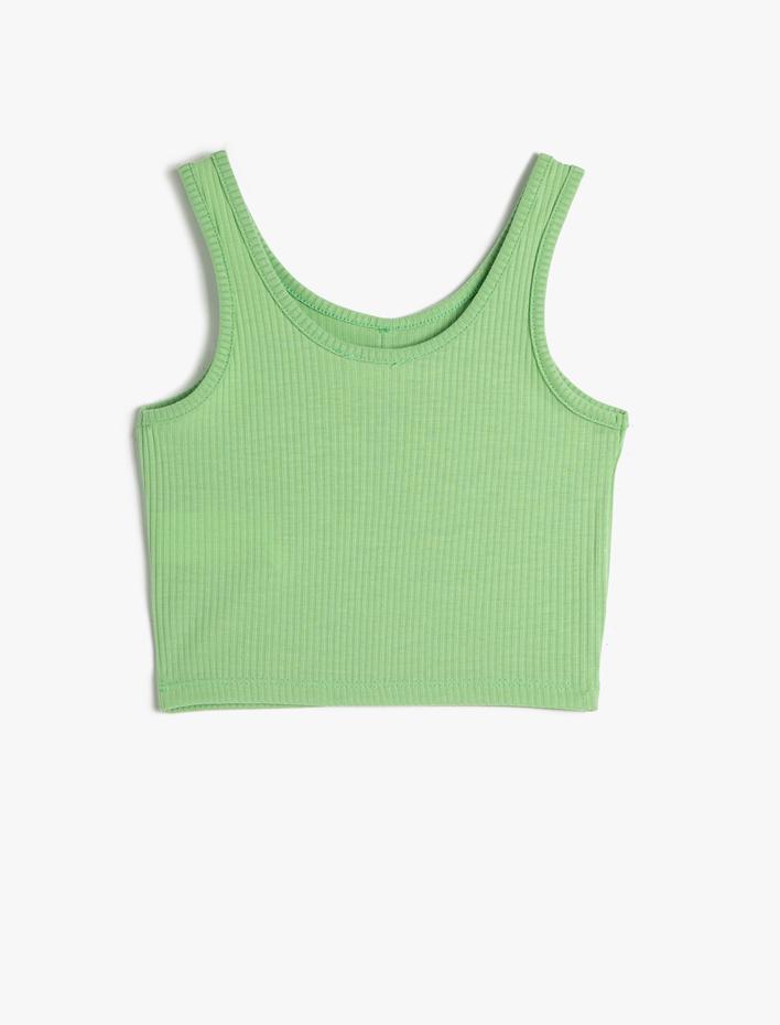 Kız Çocuk Atlet Crop Kolsuz Kalın Askılı U Yaka Düğme Detaylı