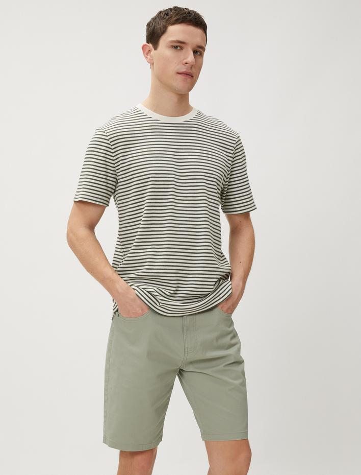  Basic Gabardin Şort Soluk Efektli Düğmeli Pamuklu