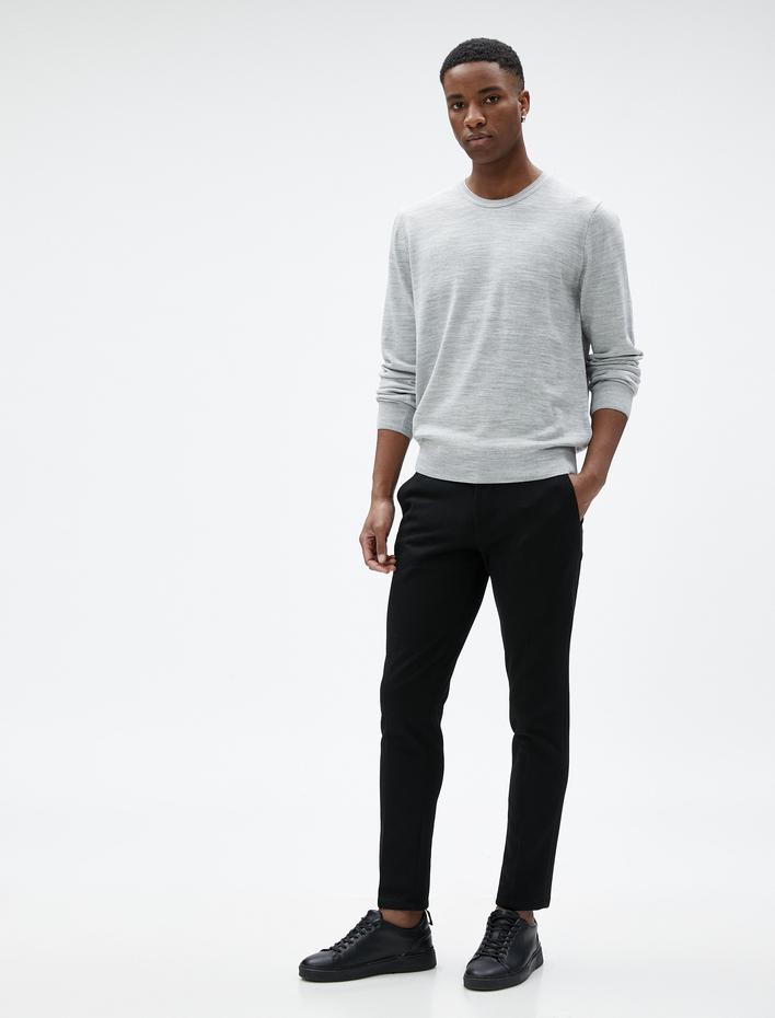  Basic Triko Kazak Bisiklet Yaka Dar Kesim Uzun Kollu