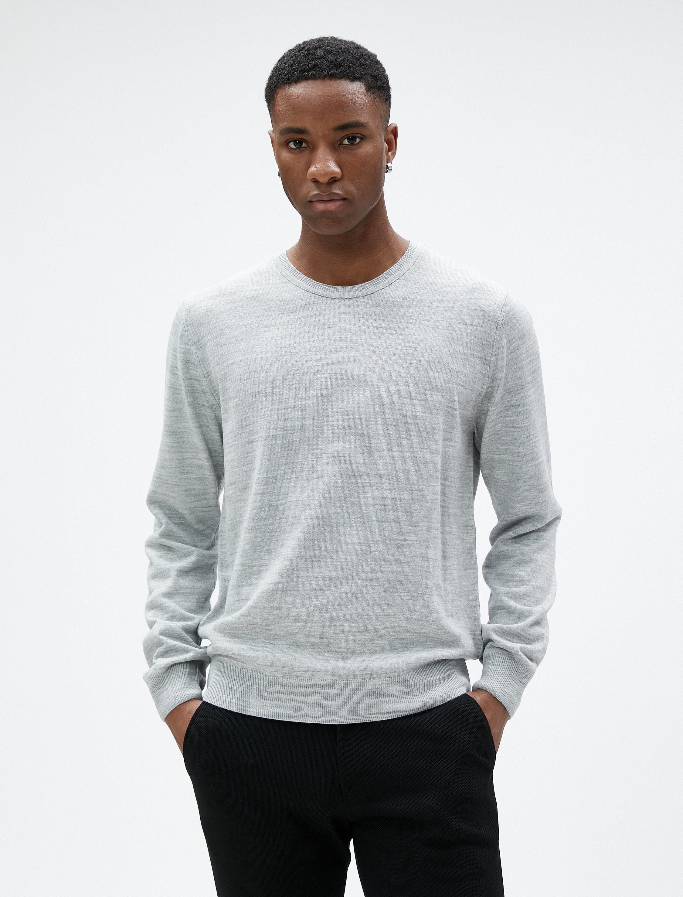   Basic Triko Kazak Bisiklet Yaka Dar Kesim Uzun Kollu