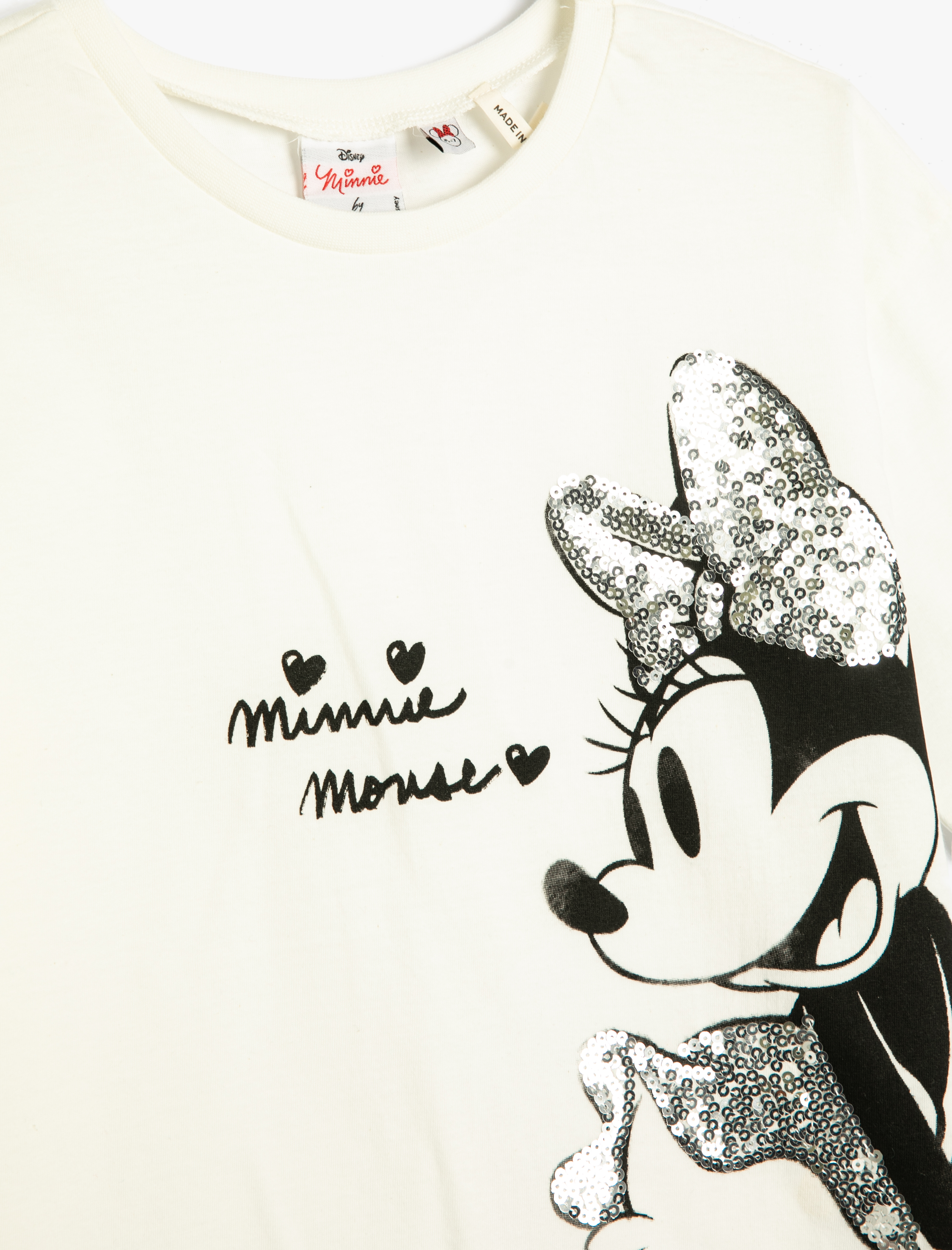  Kız Çocuk Minnie Mouse Tişört Lisanslı Kısa Kollu Bisiklet Yaka Pul-Payet İşlemeli