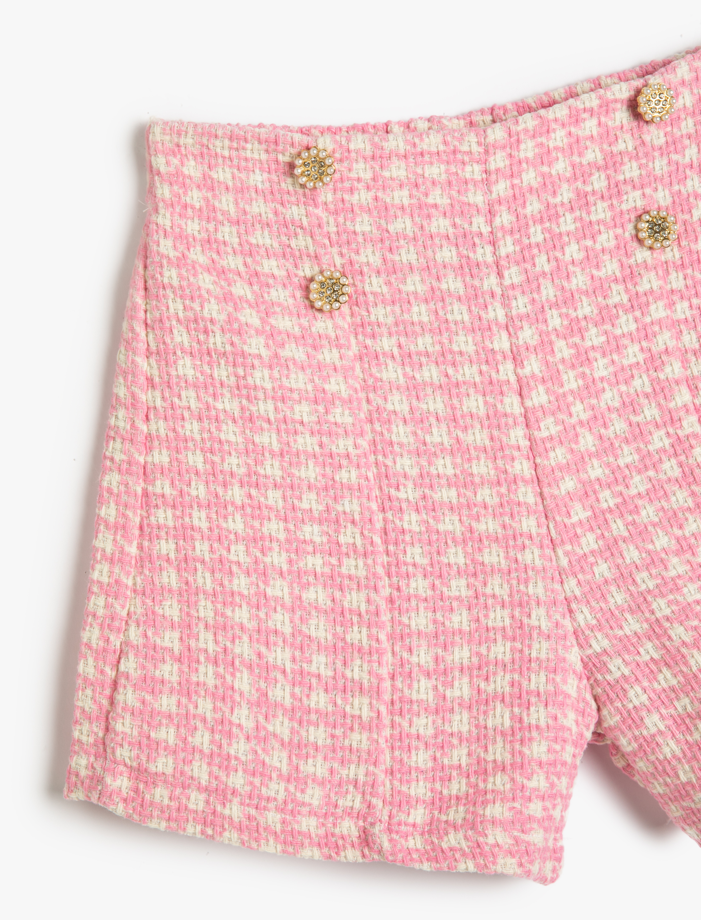  Kız Çocuk Tüvit Şort Kazayağı Desenli Süs Düğme Detaylı