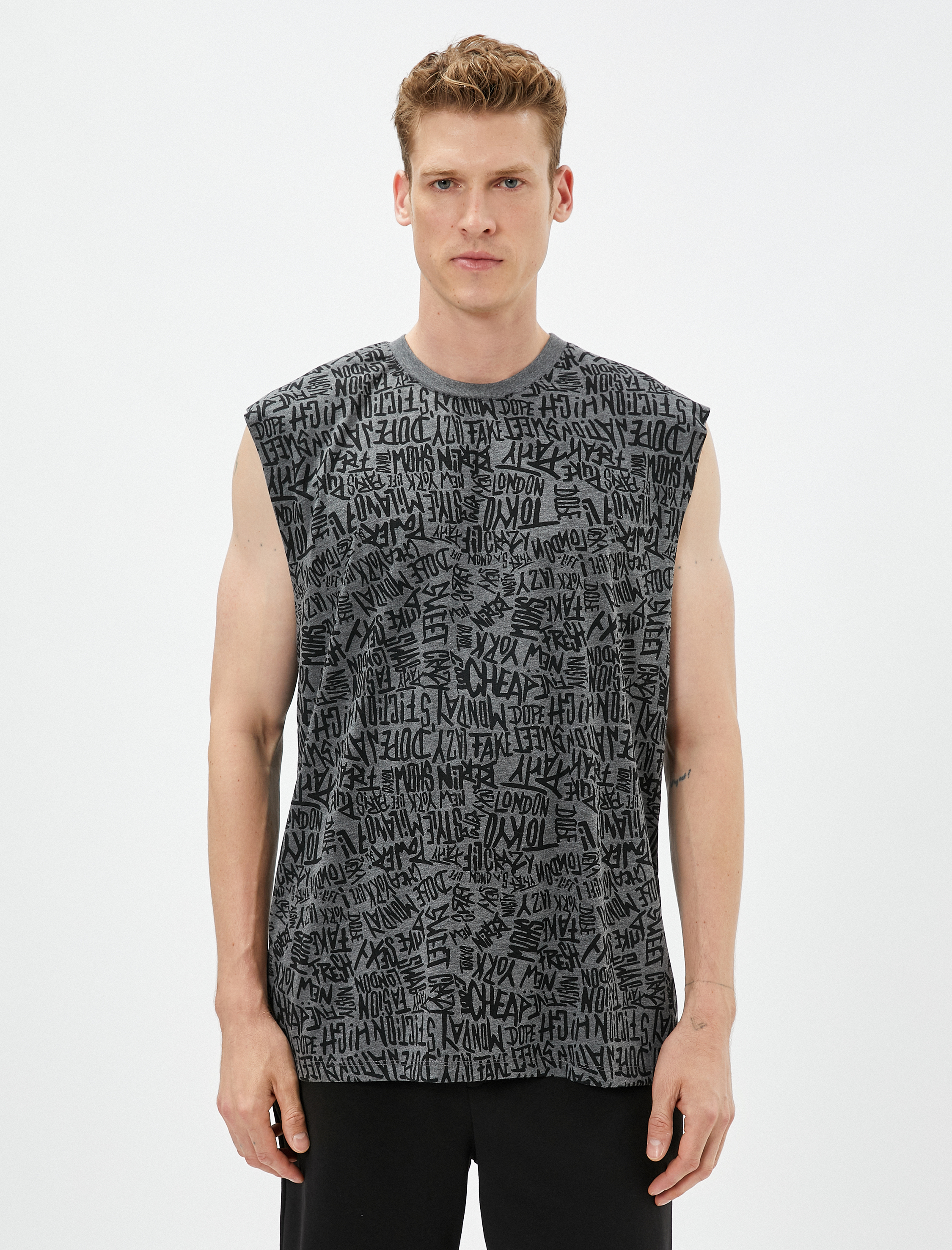   Atlet Geniş Kol Kesimli Slogan Baskılı Bisiklet Yaka