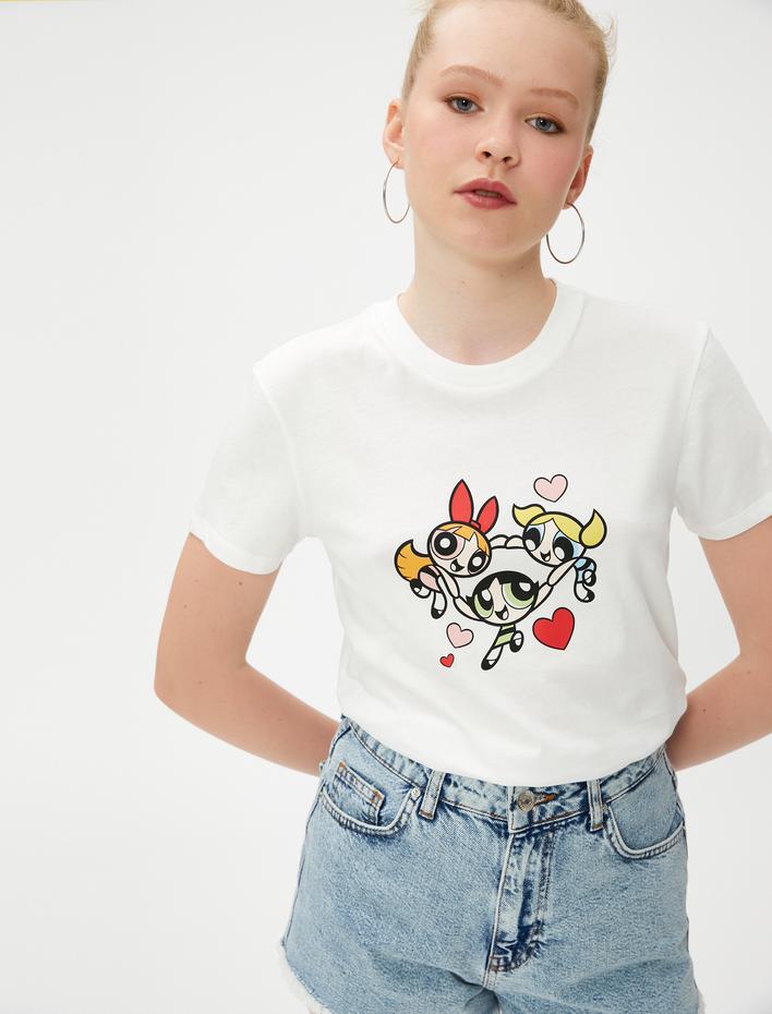  Power Puff Girls Tişört Baskılı Lisanslı Kısa Kollu Bisiklet Yaka