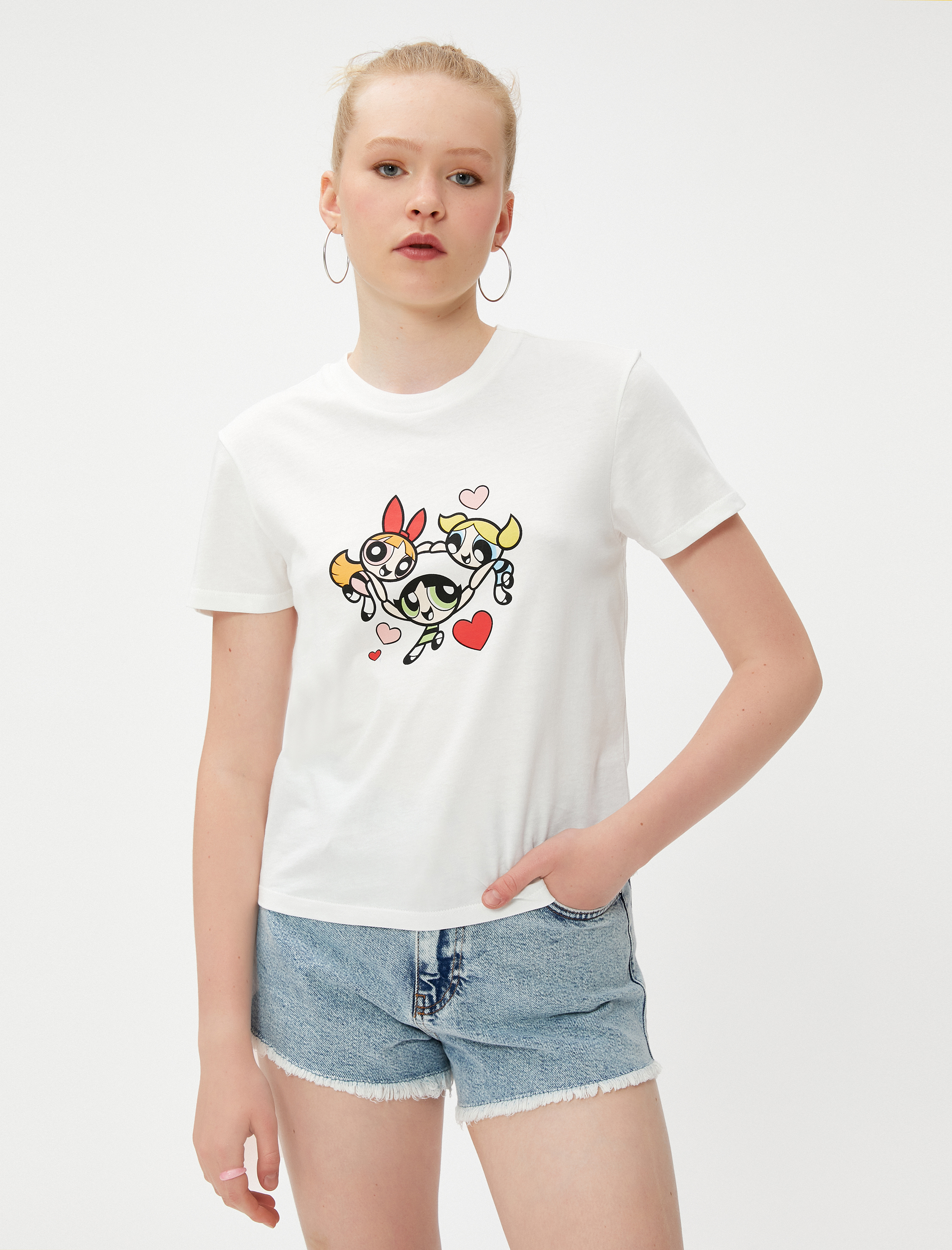   Power Puff Girls Tişört Baskılı Lisanslı Kısa Kollu Bisiklet Yaka