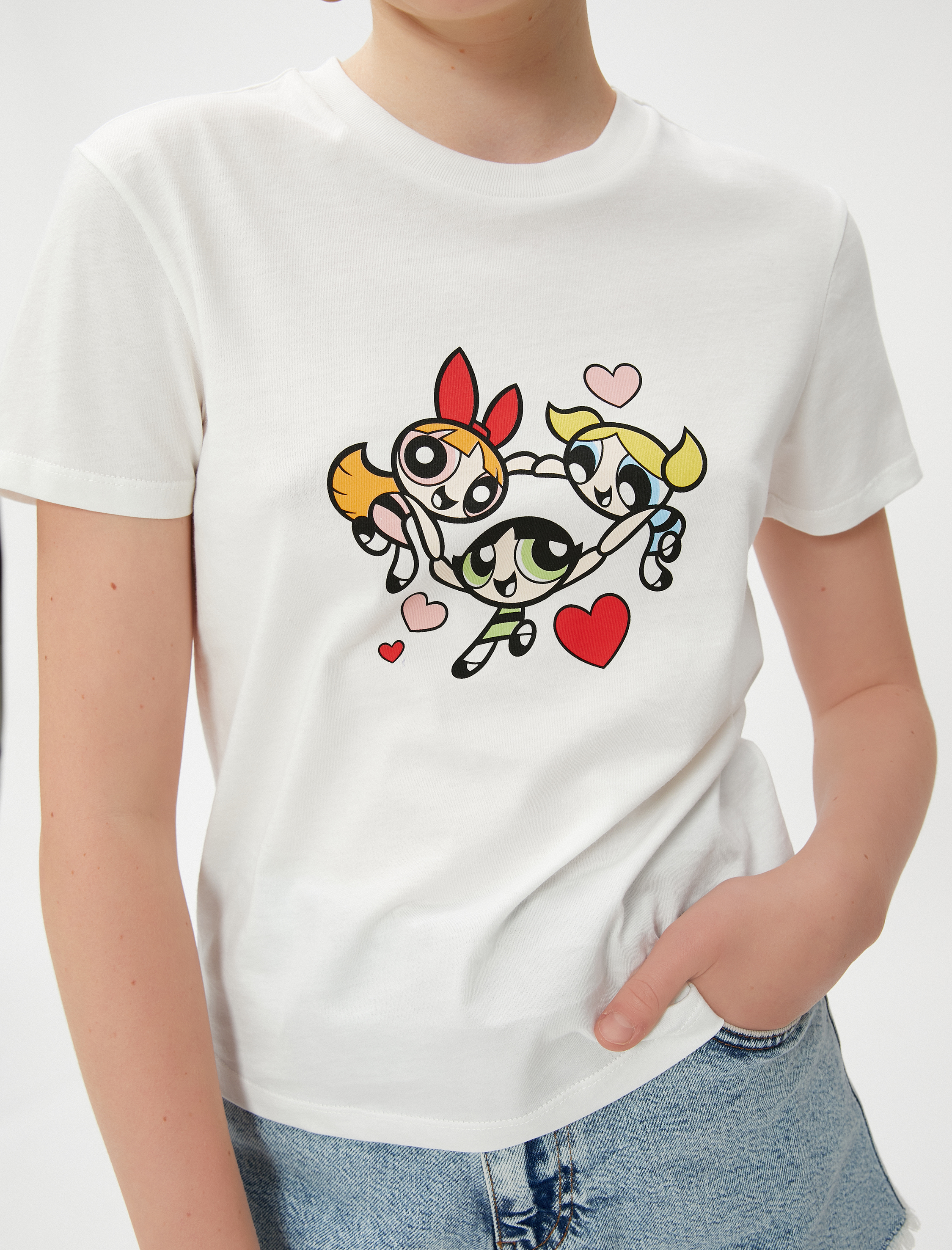   Power Puff Girls Tişört Baskılı Lisanslı Kısa Kollu Bisiklet Yaka