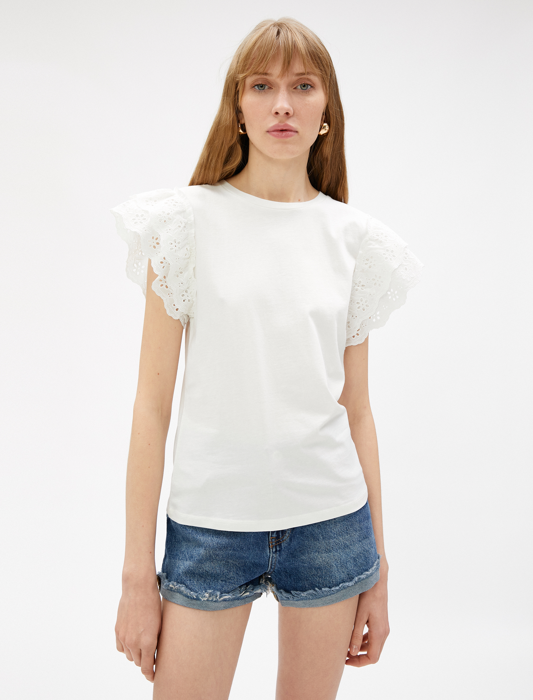   Fisto Detaylı Fırfırlı Tişört Pamuklu