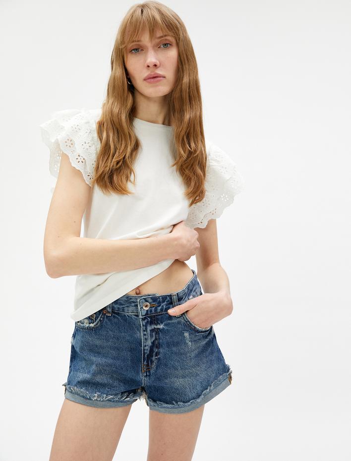  Fisto Detaylı Fırfırlı Tişört Pamuklu