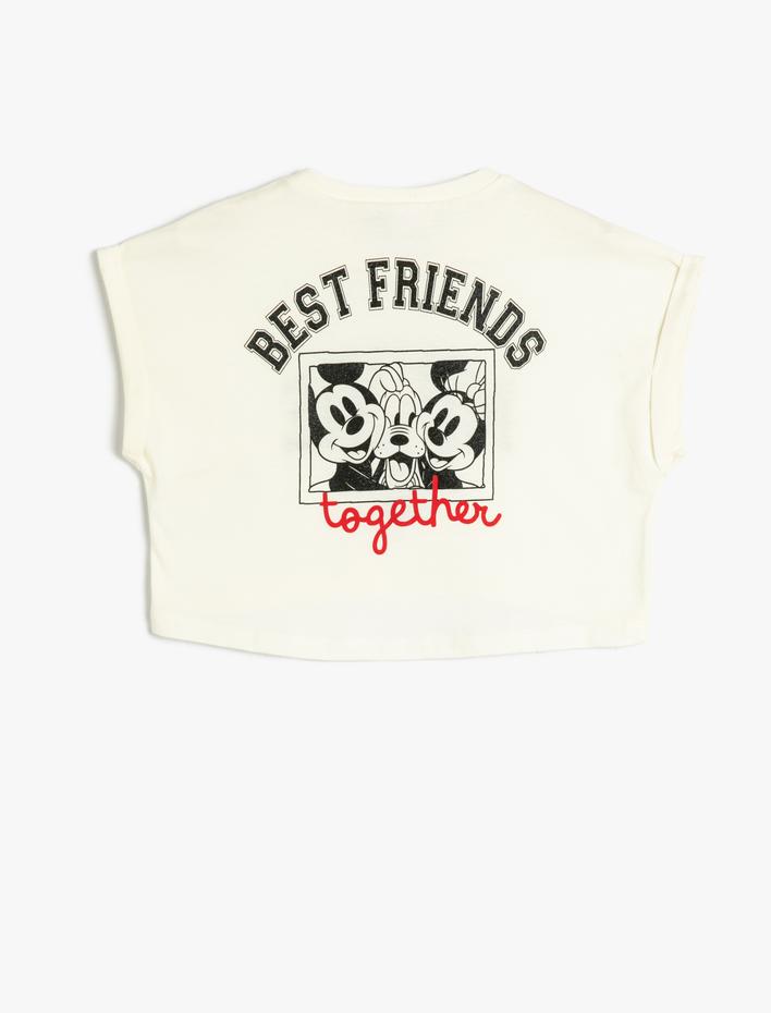 Kız Çocuk Minnie Mouse Crop Tişört Lisanslı Kısa Kollu Bisiklet Yaka Pamuklu