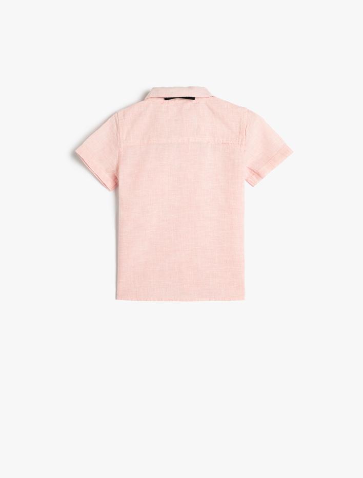 Erkek Bebek Keten Gömlek Kısa Kollu Papyonlu Cep Detaylı