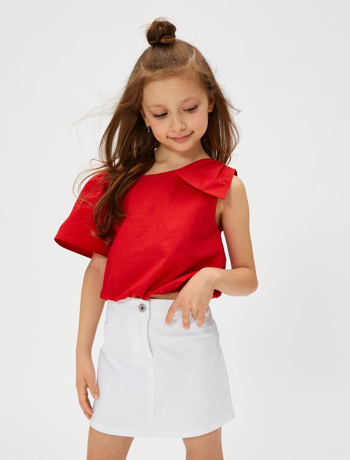 Kız Çocuk Bluz Tek Omuz Fiyonk Detaylı Pamuklu