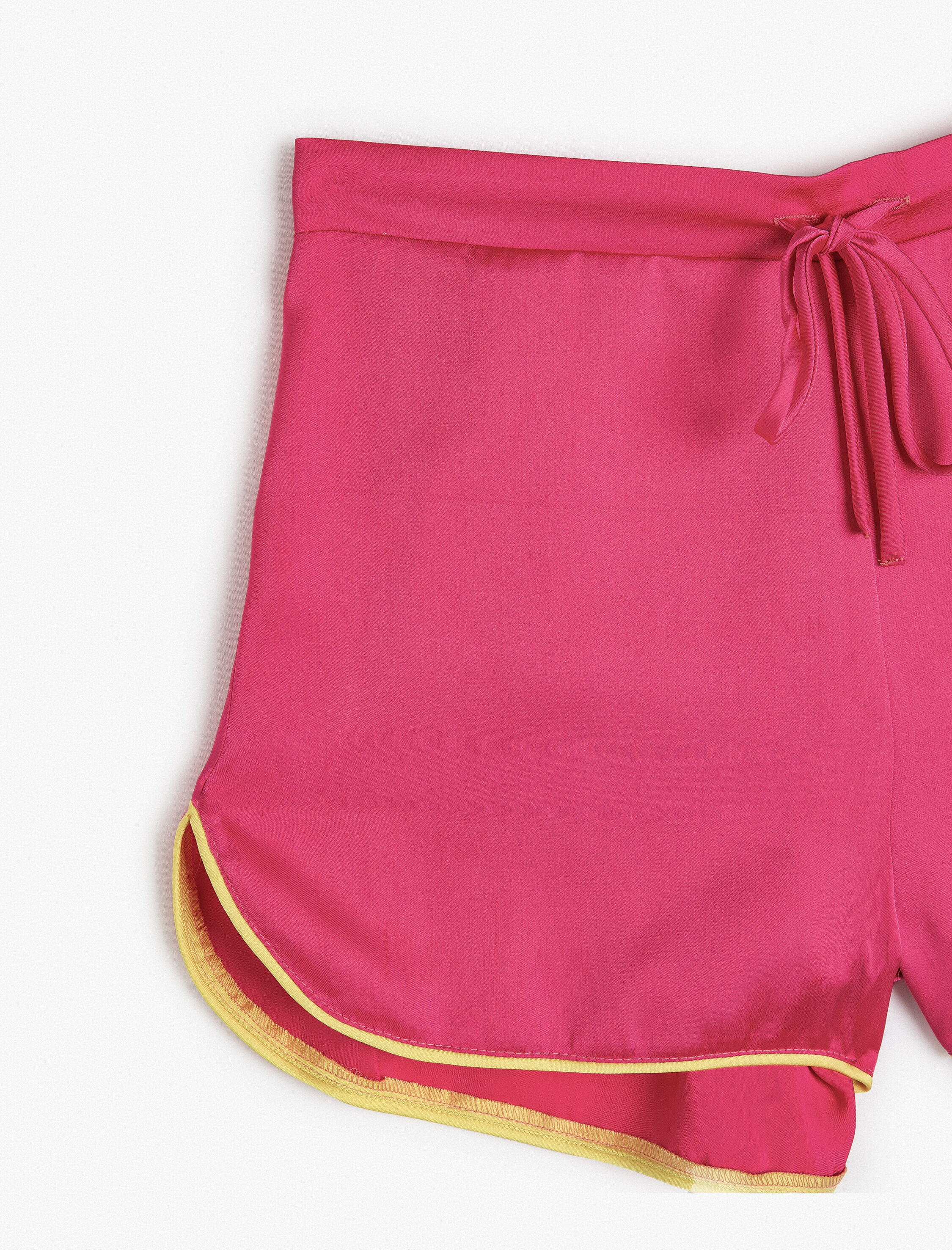   Saten Pijama Altı Şort Beli Bağcıklı Biye Detaylı