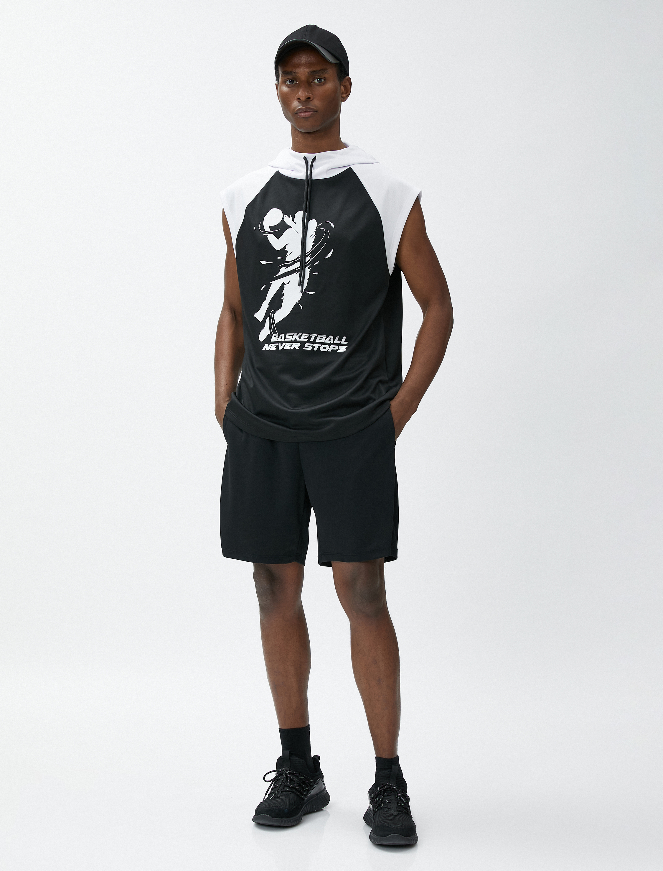   Spor Tişört Kapşonlu Kolsuz Basketbol Baskılı