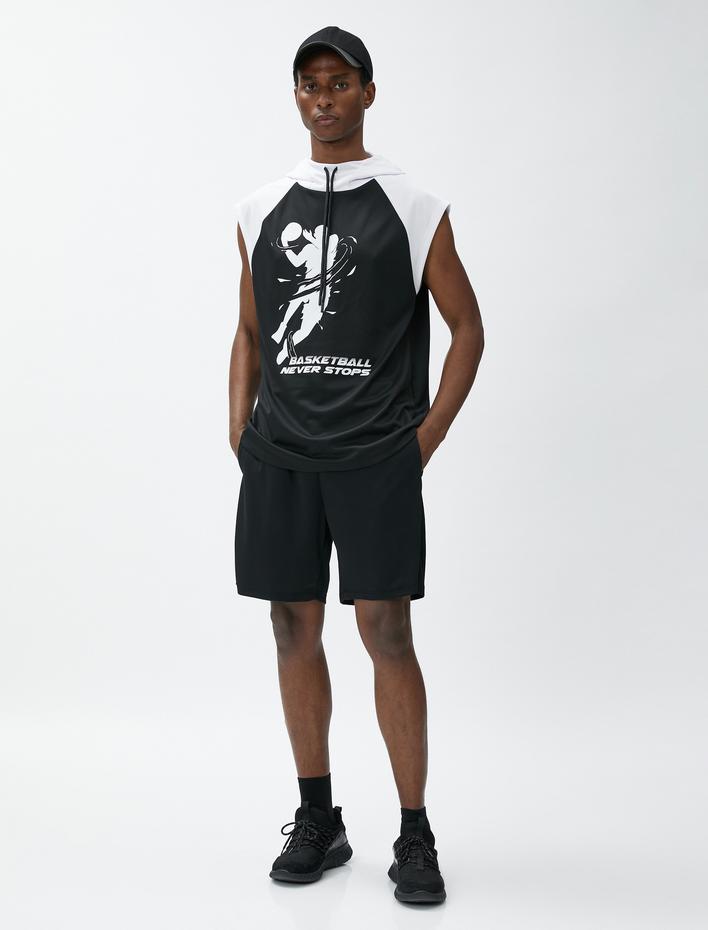  Spor Tişört Kapşonlu Kolsuz Basketbol Baskılı