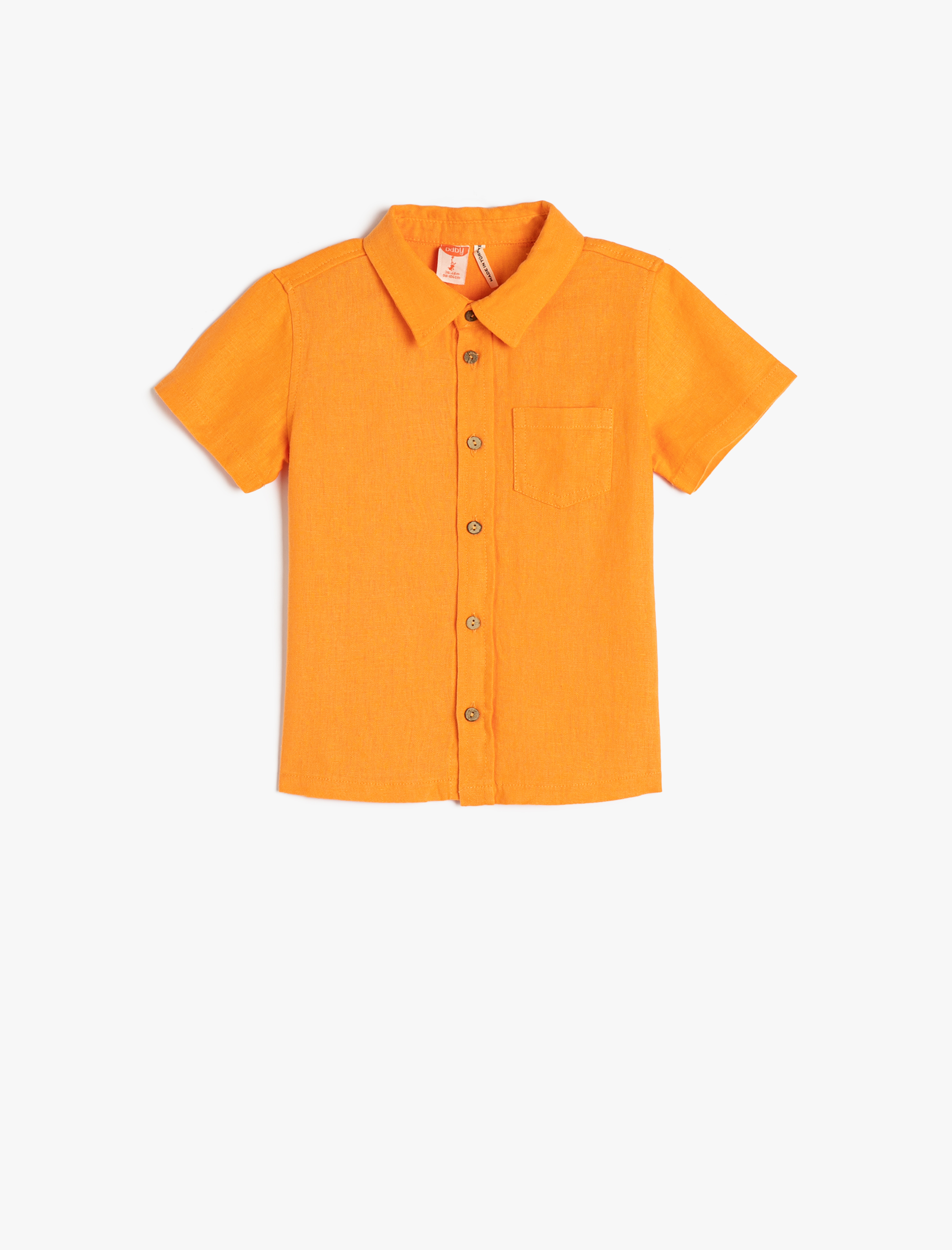  Erkek Bebek Gömlek Keten Karışımlı Kısa Kollu Tek Cep Detaylı