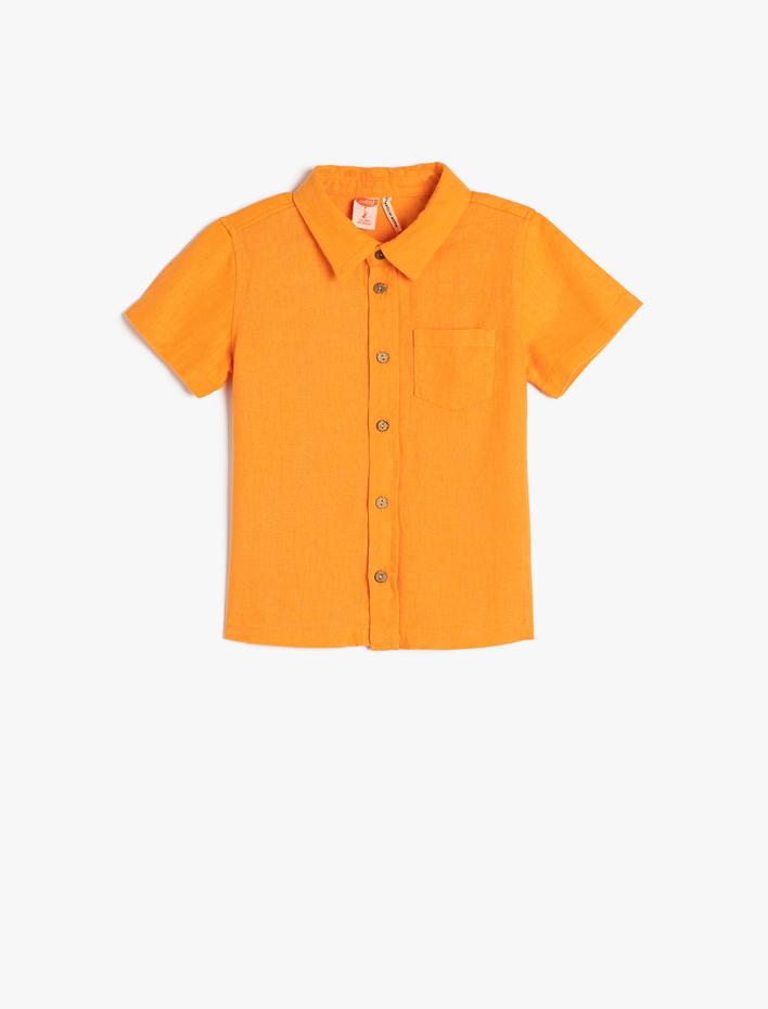 Erkek Bebek Gömlek Keten Karışımlı Kısa Kollu Tek Cep Detaylı