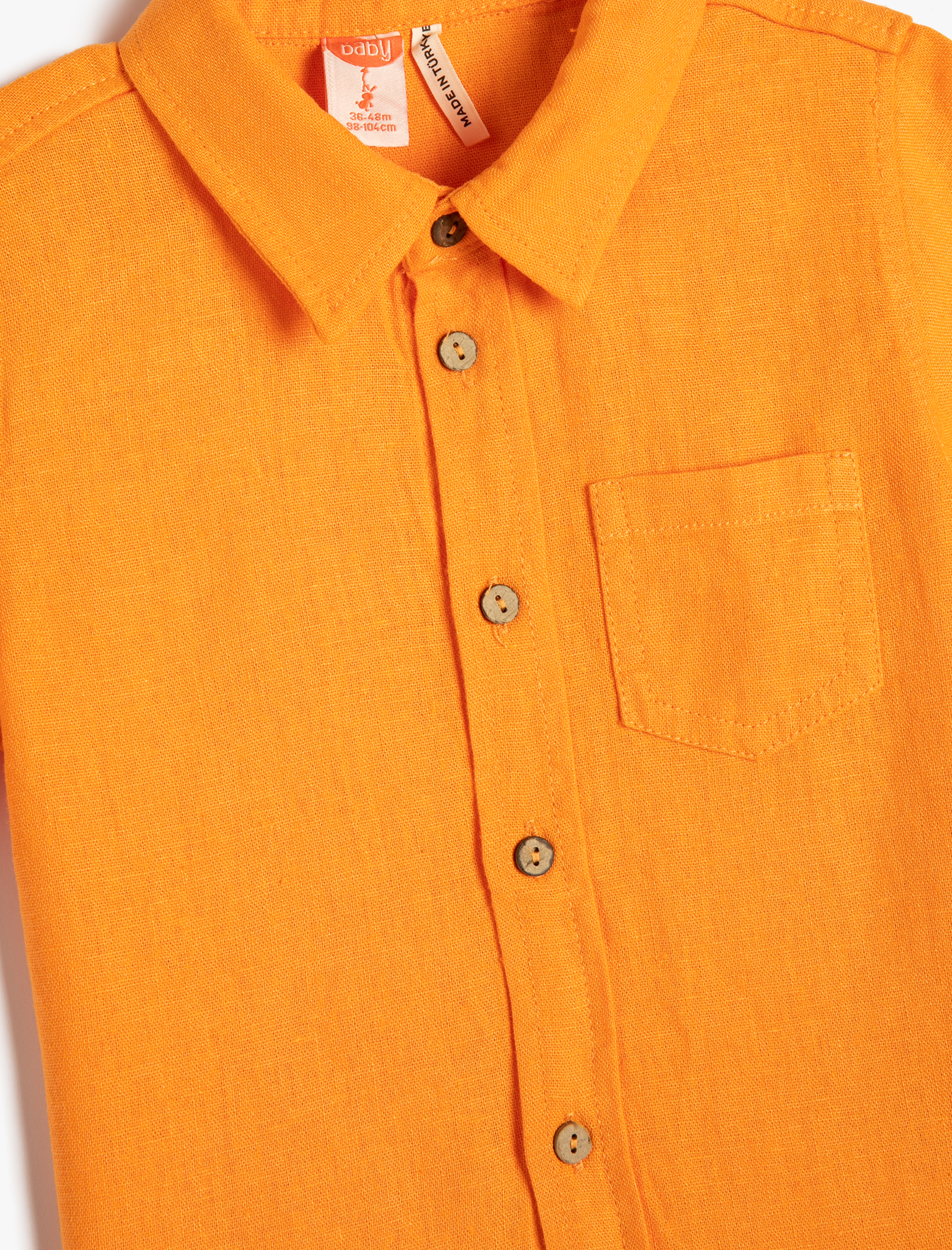  Erkek Bebek Gömlek Keten Karışımlı Kısa Kollu Tek Cep Detaylı