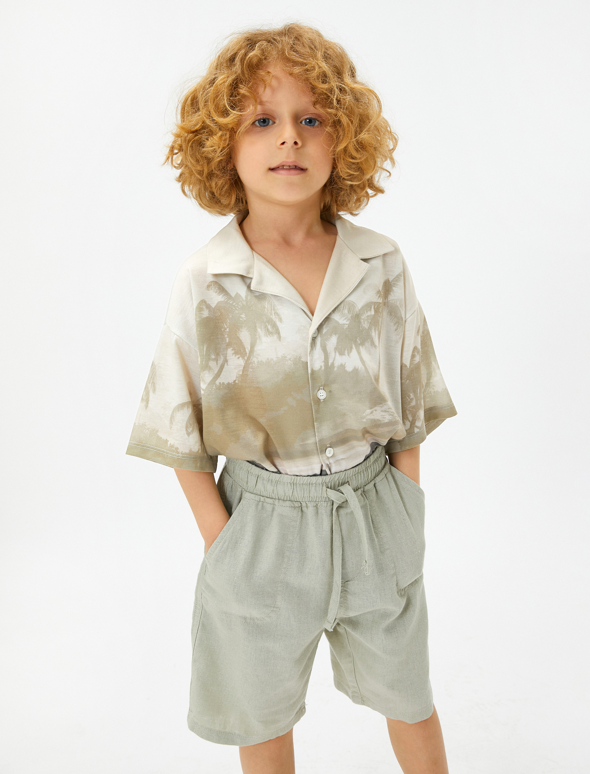  Erkek Çocuk Oversize Gömlek Kısa Kollu Manzara Baskılı