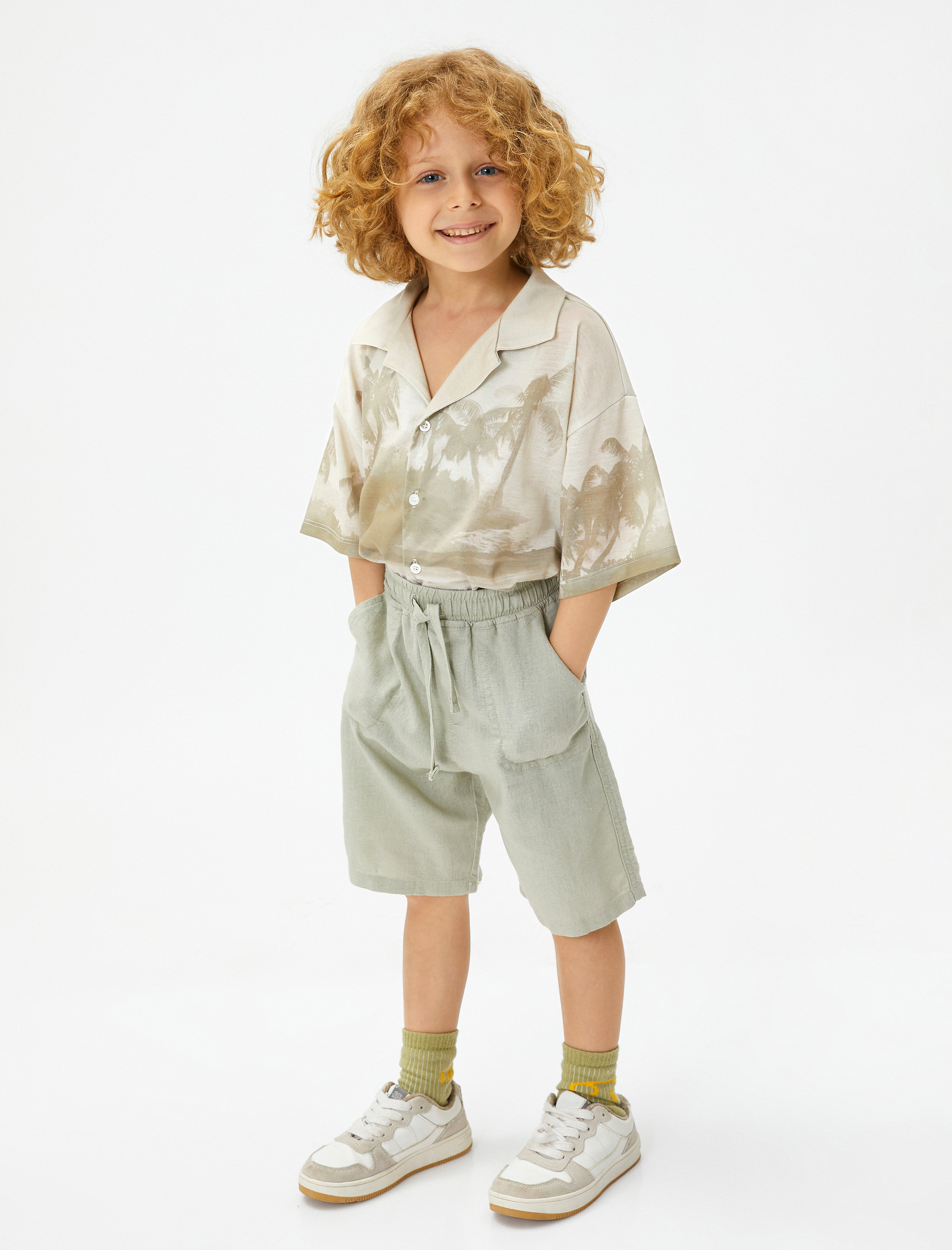  Erkek Çocuk Oversize Gömlek Kısa Kollu Manzara Baskılı