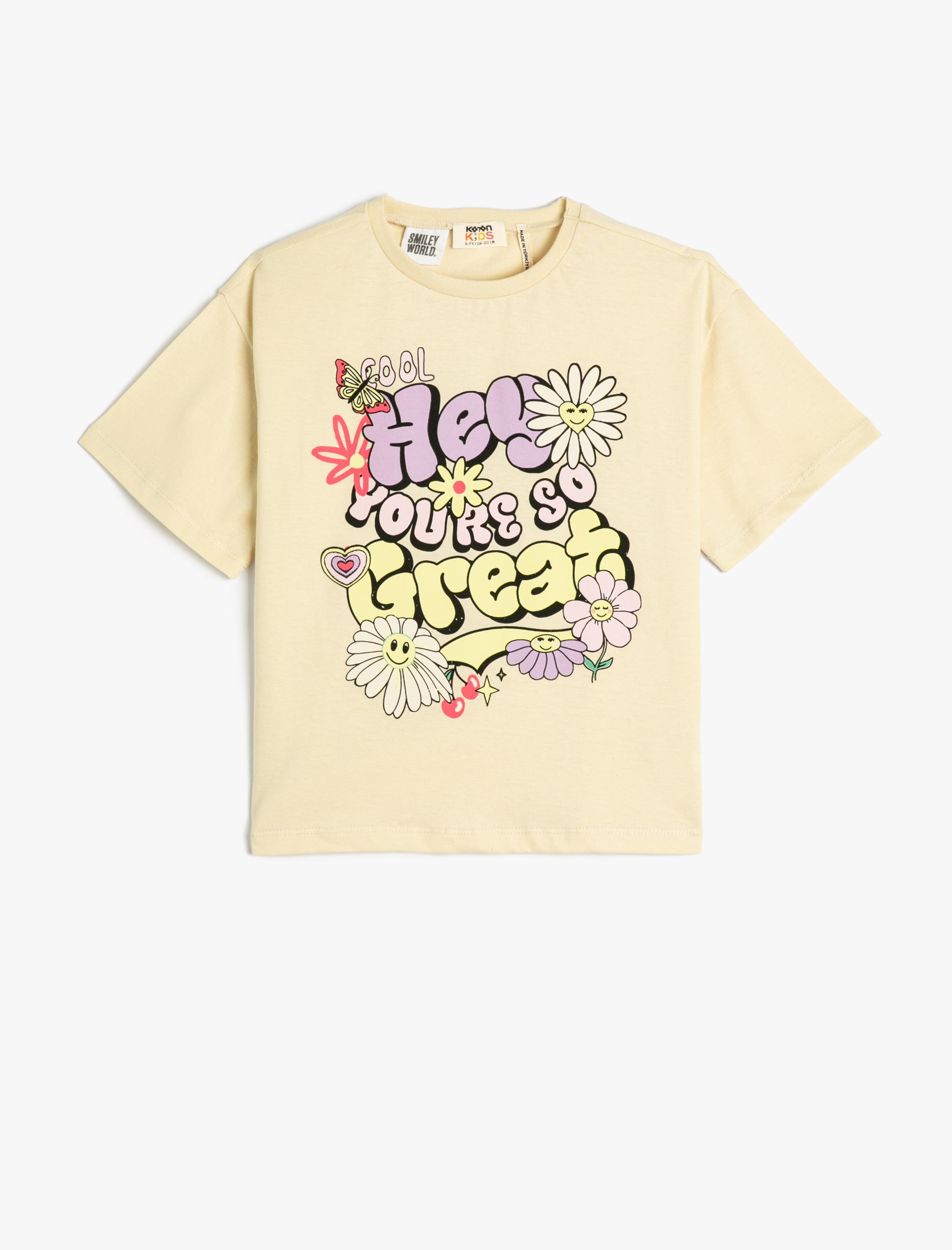  Kız Çocuk Crop Tişört Çiçekli Kısa Kollu Bisiklet Yaka Pamuklu