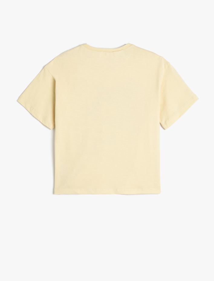 Kız Çocuk Crop Tişört Çiçekli Kısa Kollu Bisiklet Yaka Pamuklu