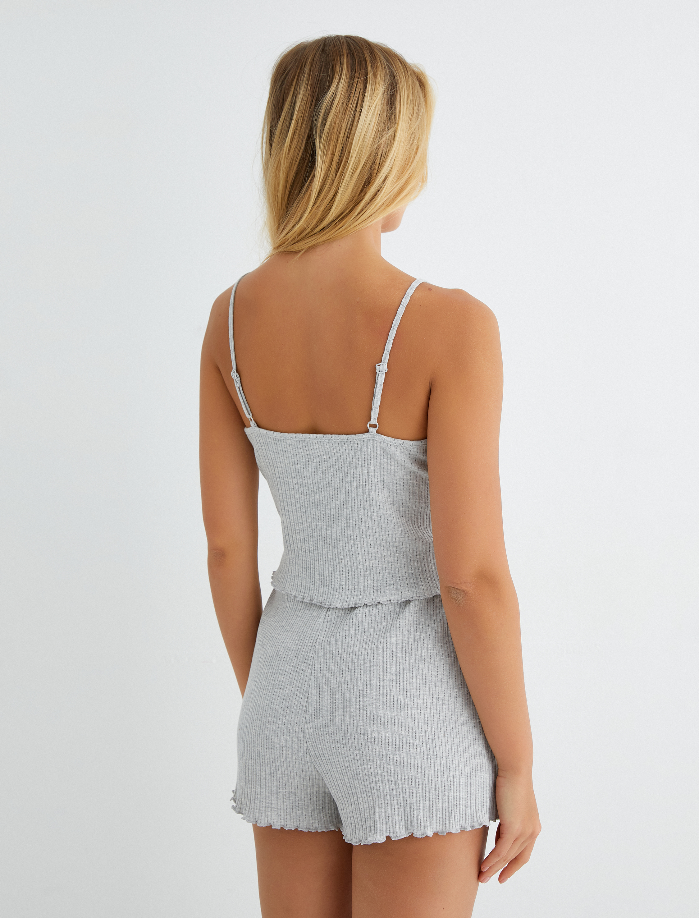   Askılı Pijama Üstü Crop Düğmeli Fitilli