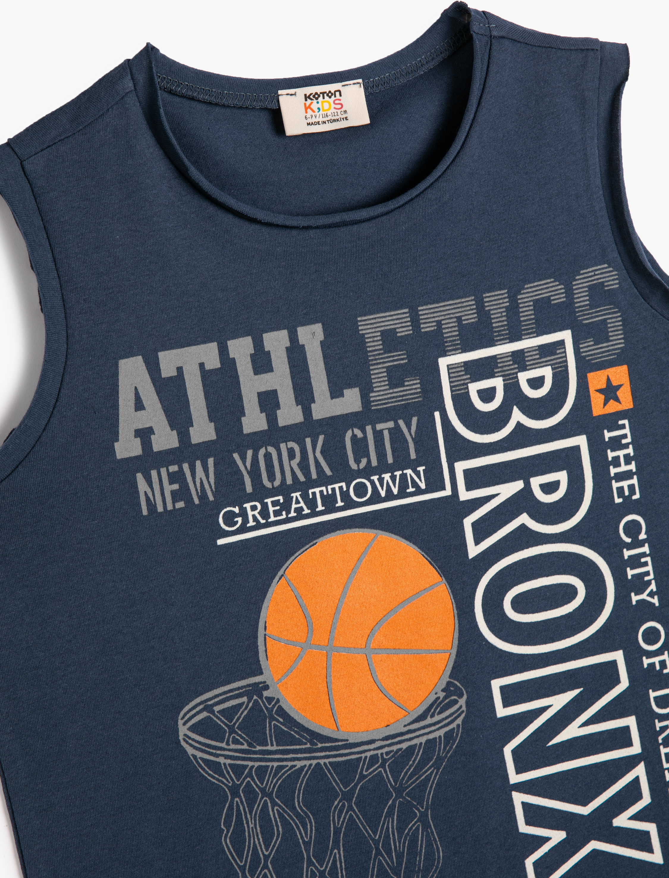  Erkek Çocuk Atlet Basketbol Baskılı Kolsuz Bisiklet Yaka Pamuklu