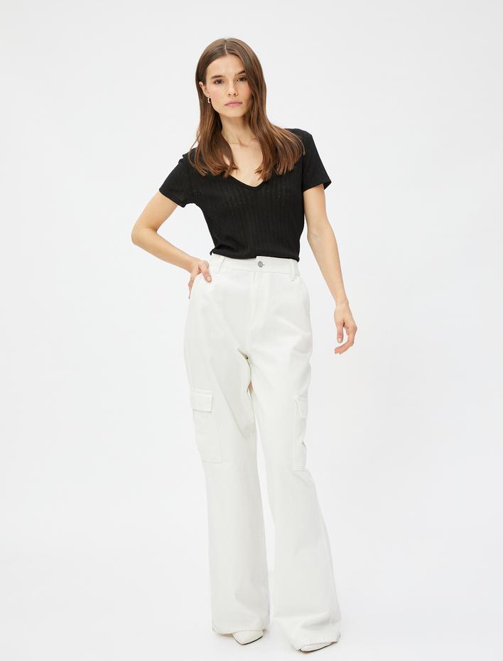  V Yaka Tişört Slim Fit