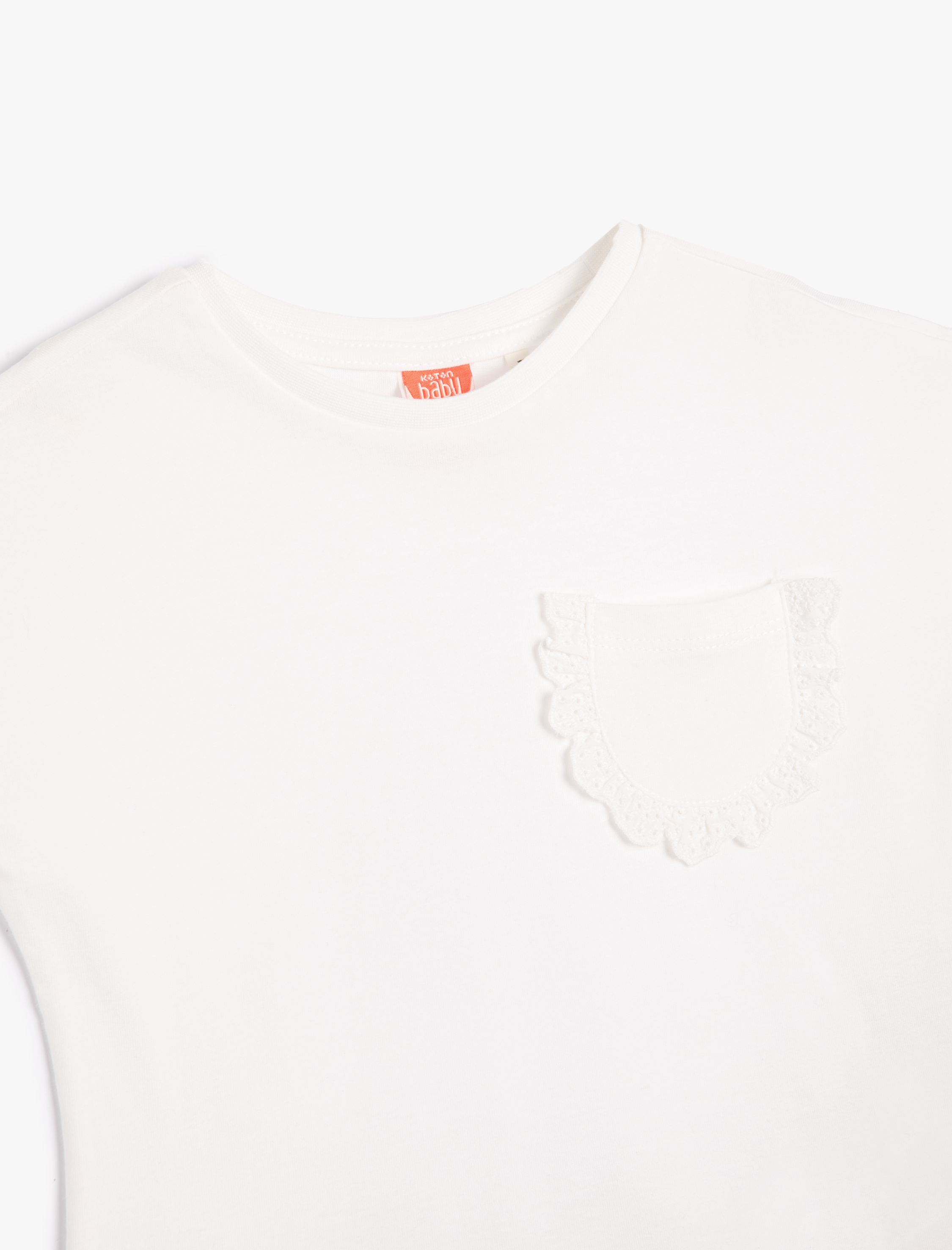  Kız Bebek Tişört Kısa Kollu Bisiklet Yaka Dokulu Pamuklu Cep Detaylı