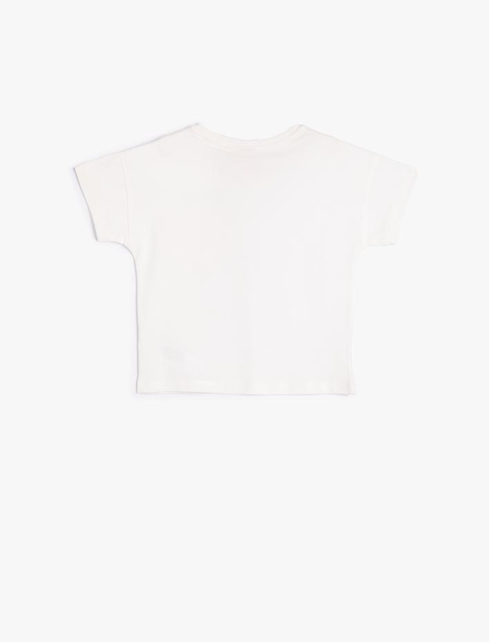 Kız Bebek Tişört Kısa Kollu Bisiklet Yaka Dokulu Pamuklu Cep Detaylı