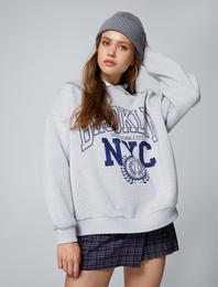 Oversize Kolej Sweatshirt Polo Yaka Baskılı