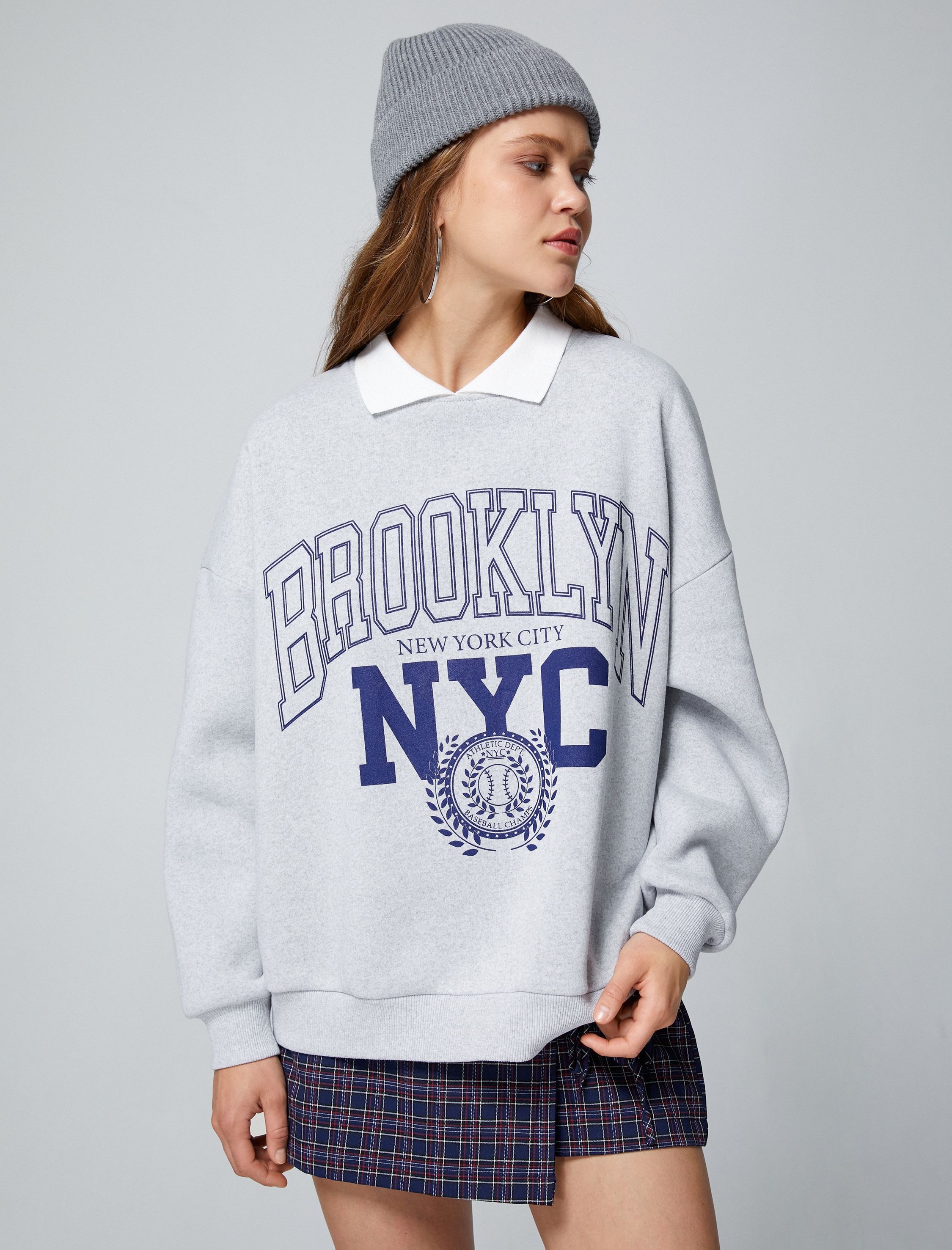  Oversize Kolej Sweatshirt Polo Yaka Baskılı