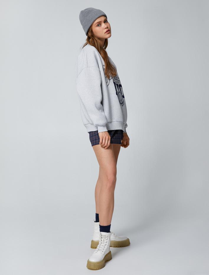  Oversize Kolej Sweatshirt Polo Yaka Baskılı